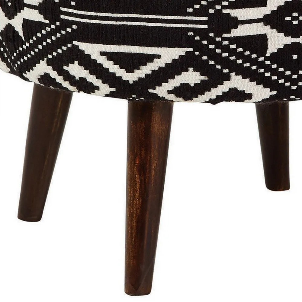 16 Inch Round Upholstered Ottoman, Cushioned Seat, Tapered Legs, Black By Casagear Home
