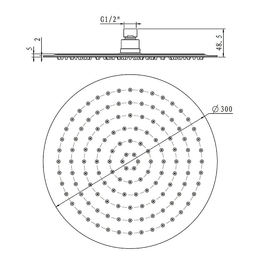 300mm Shower Head | Round 304SS Chrome Showerhead
