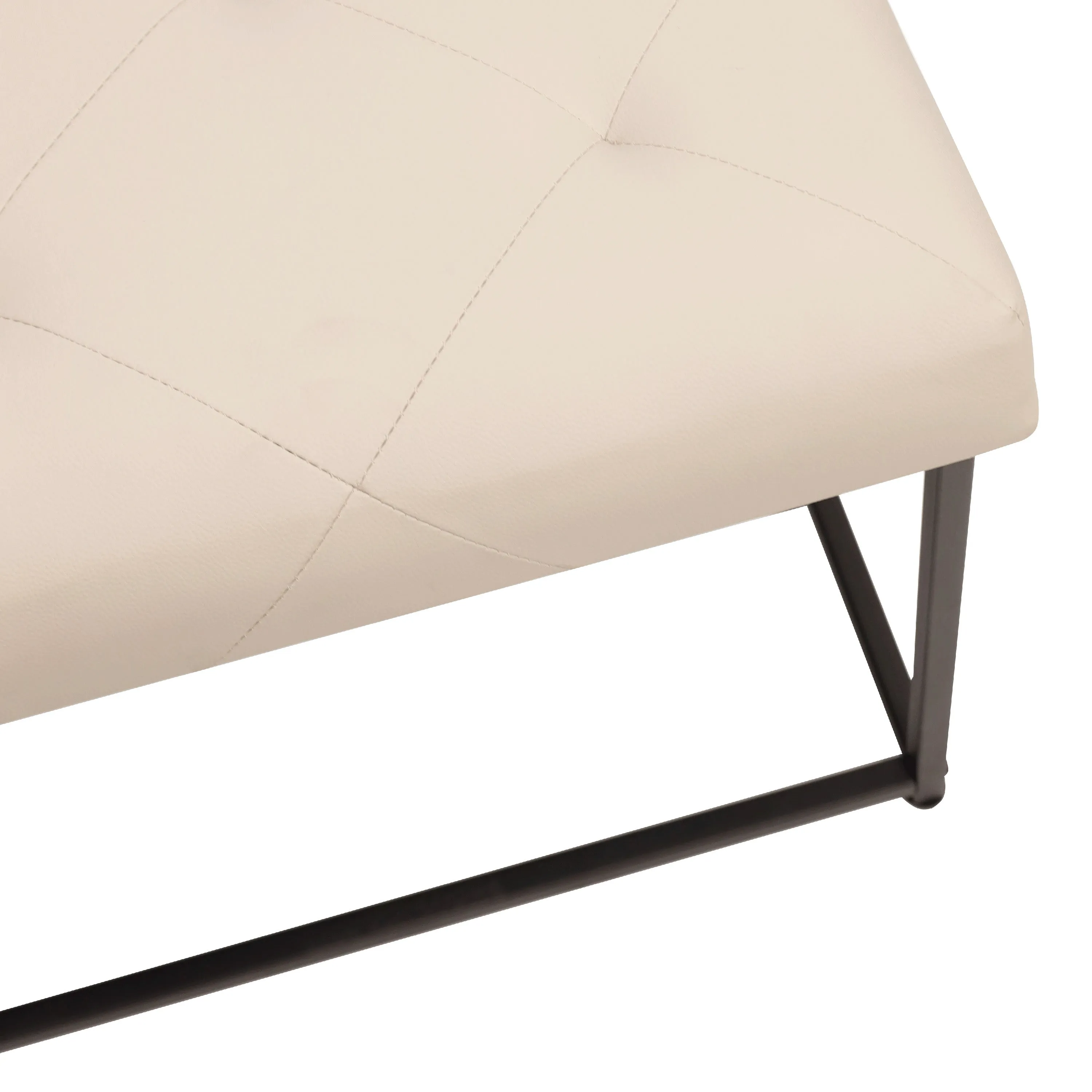 30" LeatherSoft Tufted Ottoman - Black Metal Frame, Beige - 250 lbs. Capacity