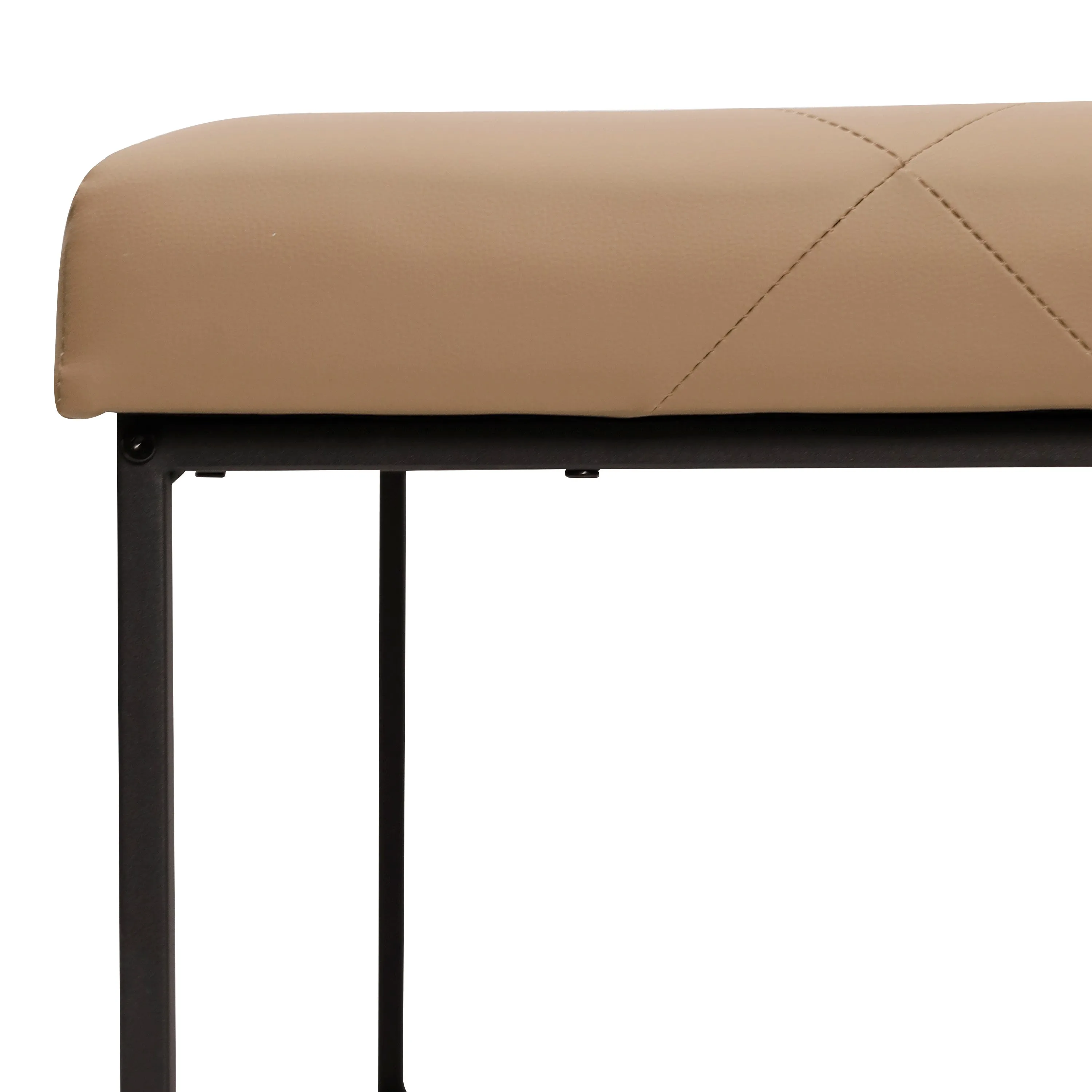 30" LeatherSoft Tufted Ottoman - Black Metal Frame, Beige - 250 lbs. Capacity