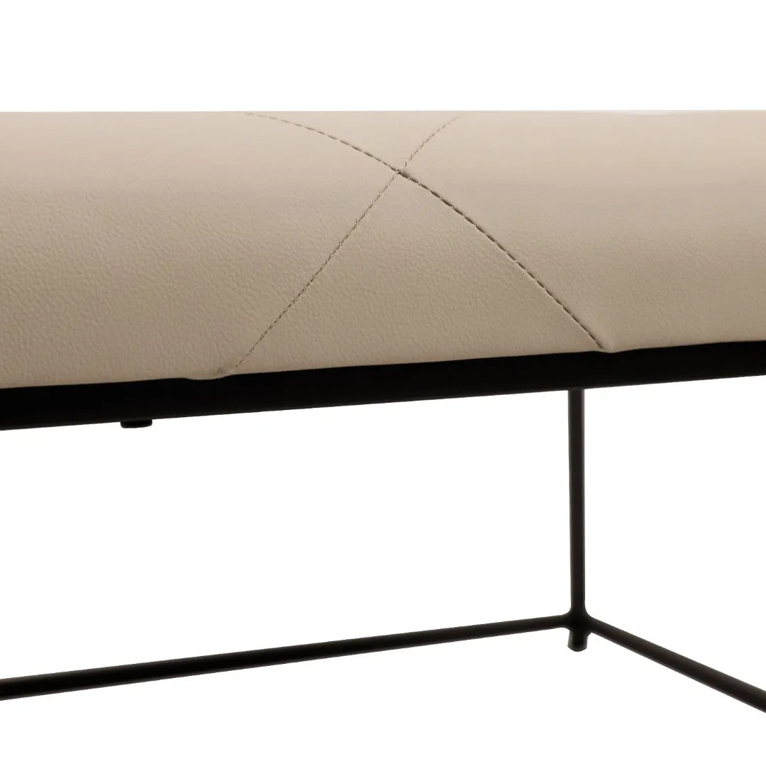 30" LeatherSoft Tufted Ottoman - Black Metal Frame, Beige - 250 lbs. Capacity