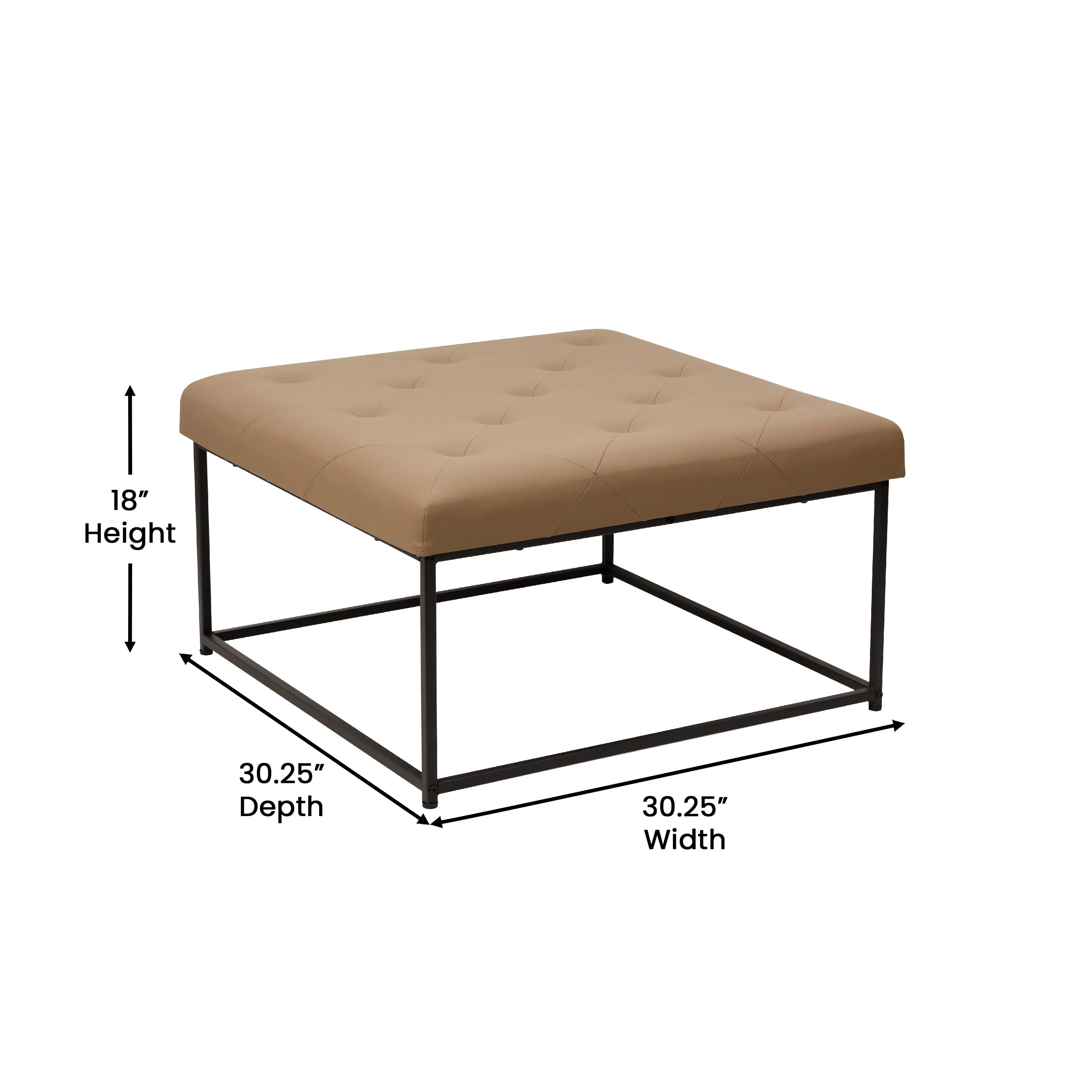 30" LeatherSoft Tufted Ottoman - Black Metal Frame, Beige - 250 lbs. Capacity