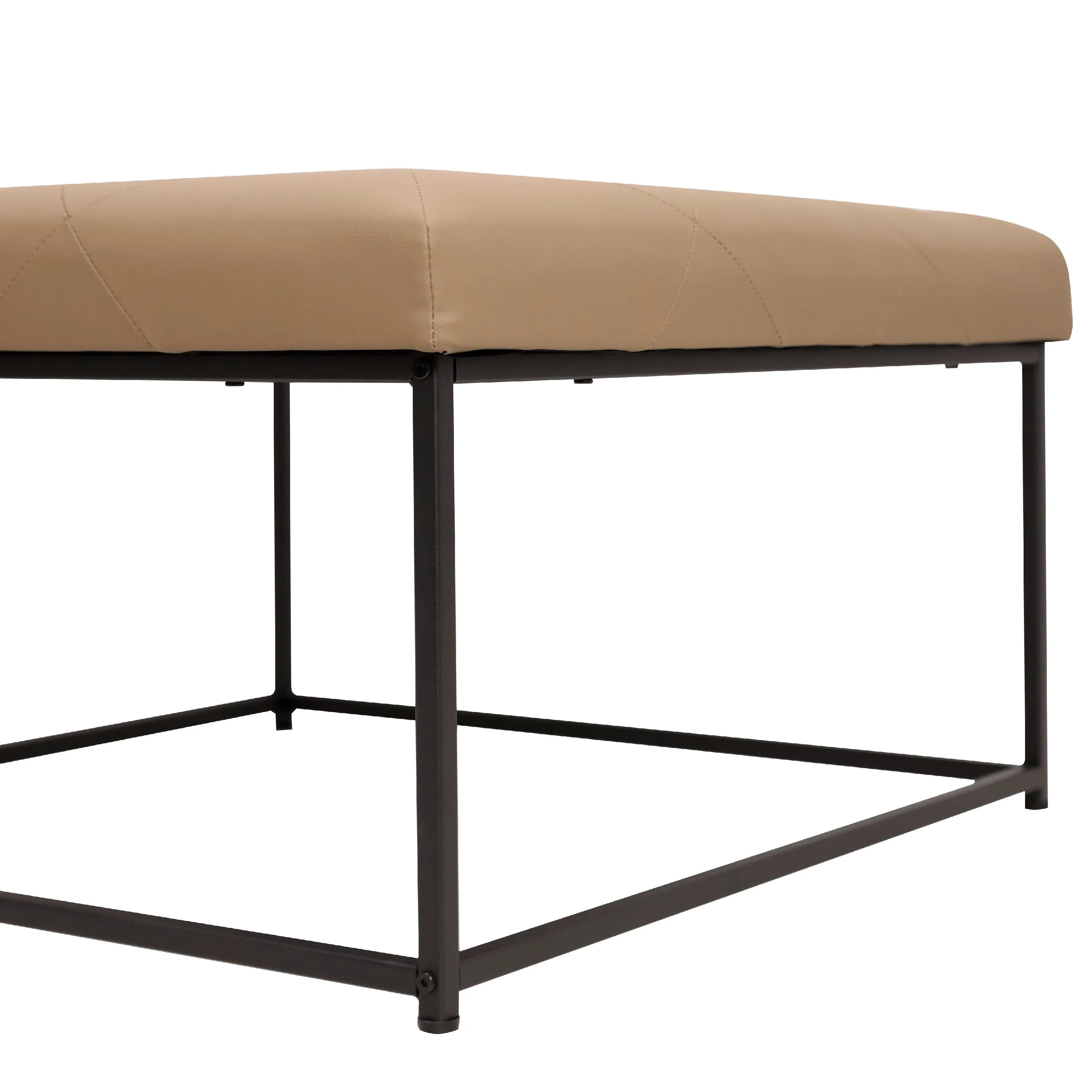 30" LeatherSoft Tufted Ottoman - Black Metal Frame, Beige - 250 lbs. Capacity