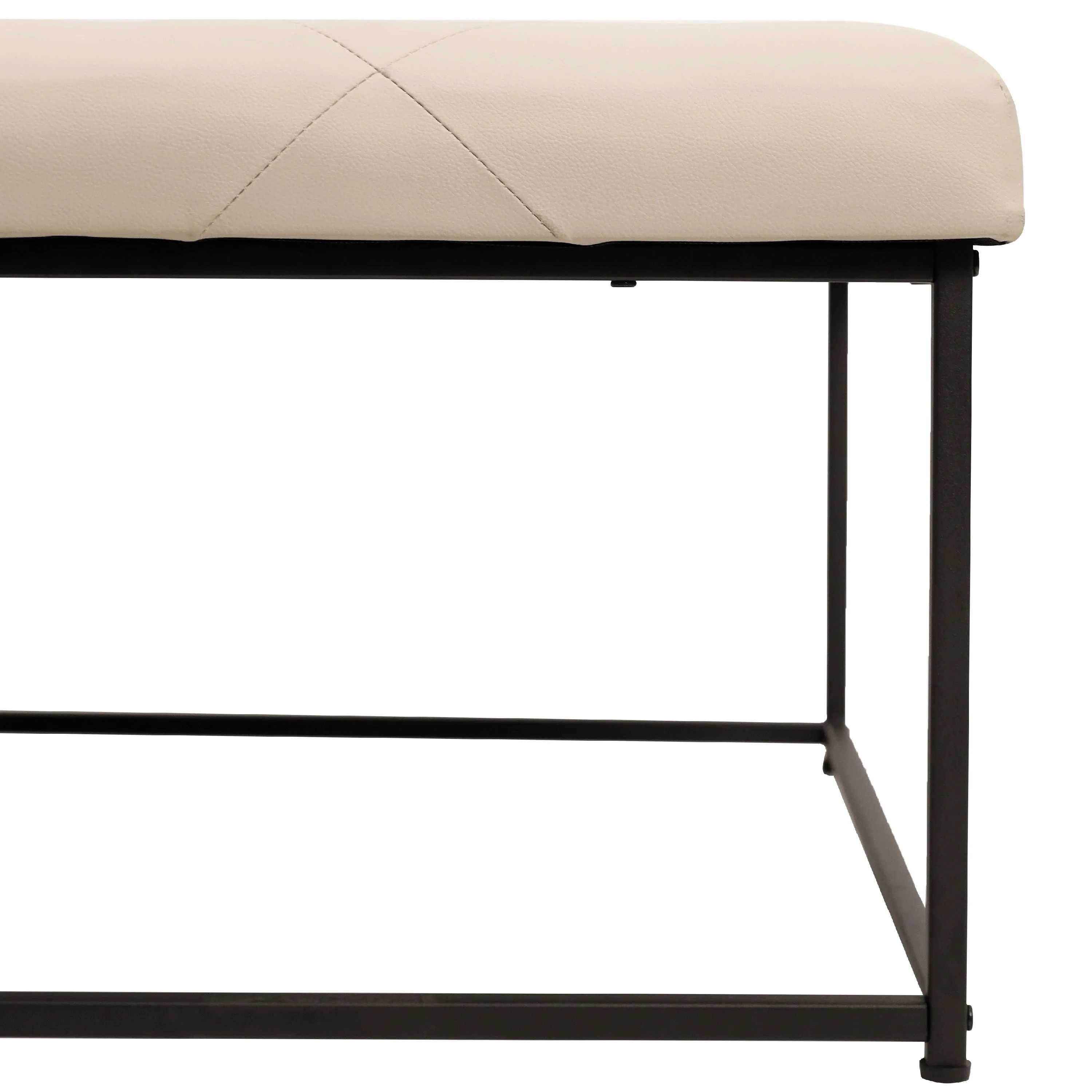 30" LeatherSoft Tufted Ottoman - Black Metal Frame, Beige - 250 lbs. Capacity