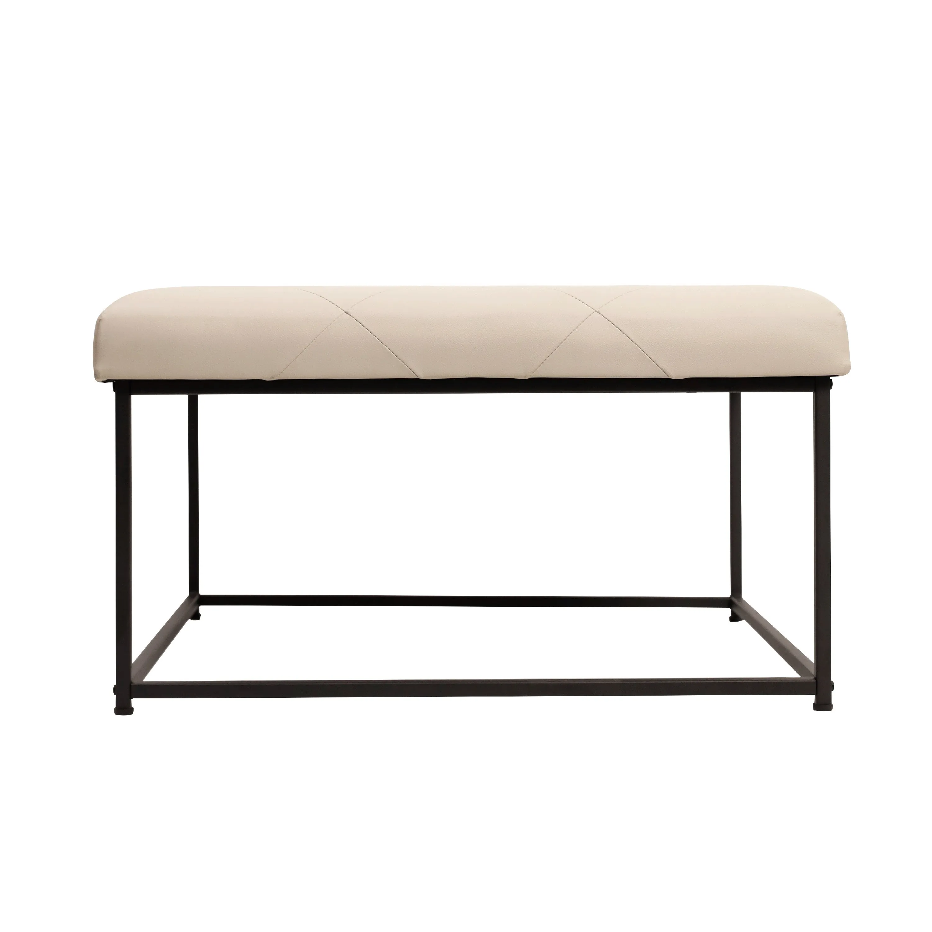 30" LeatherSoft Tufted Ottoman - Black Metal Frame, Beige - 250 lbs. Capacity