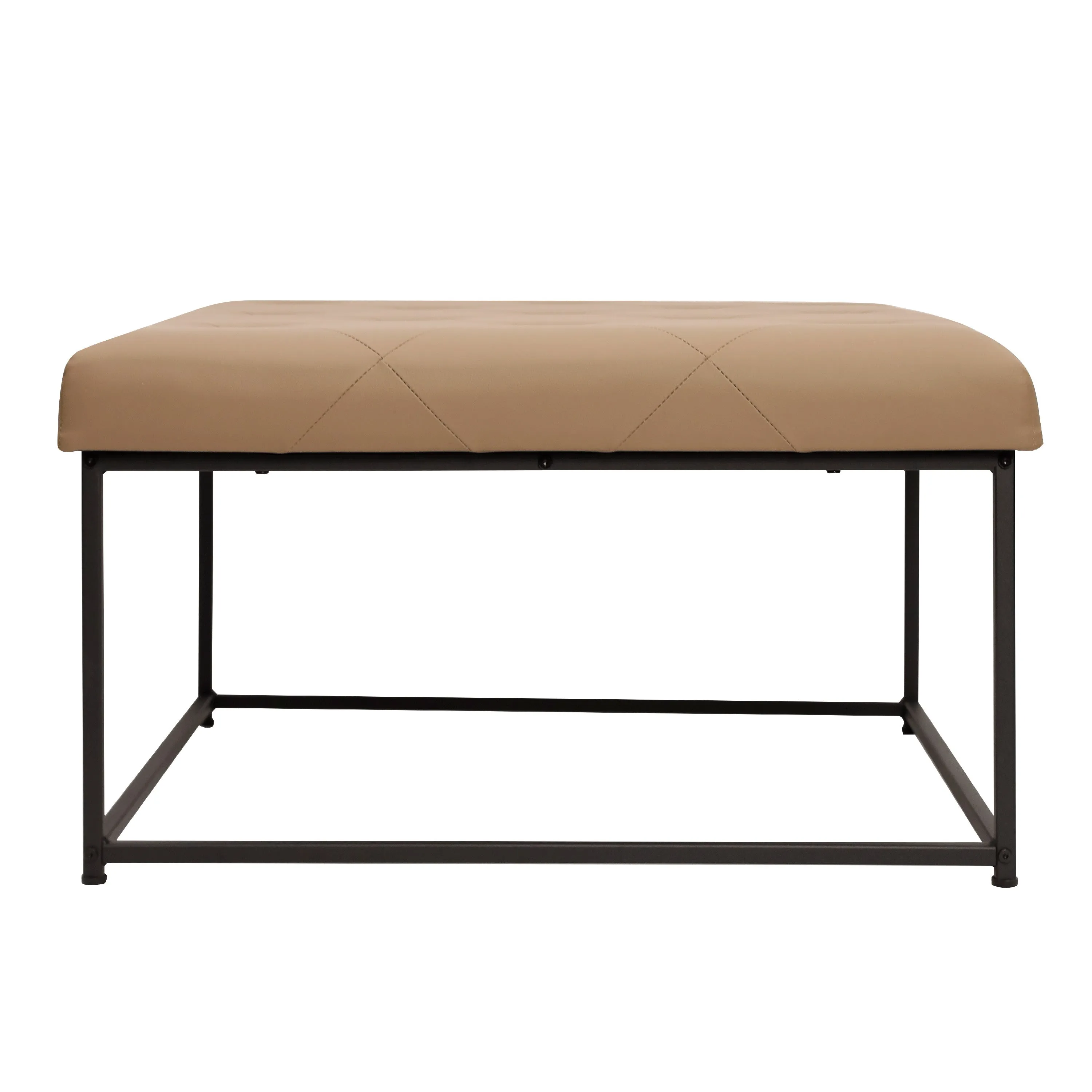 30" LeatherSoft Tufted Ottoman - Black Metal Frame, Beige - 250 lbs. Capacity