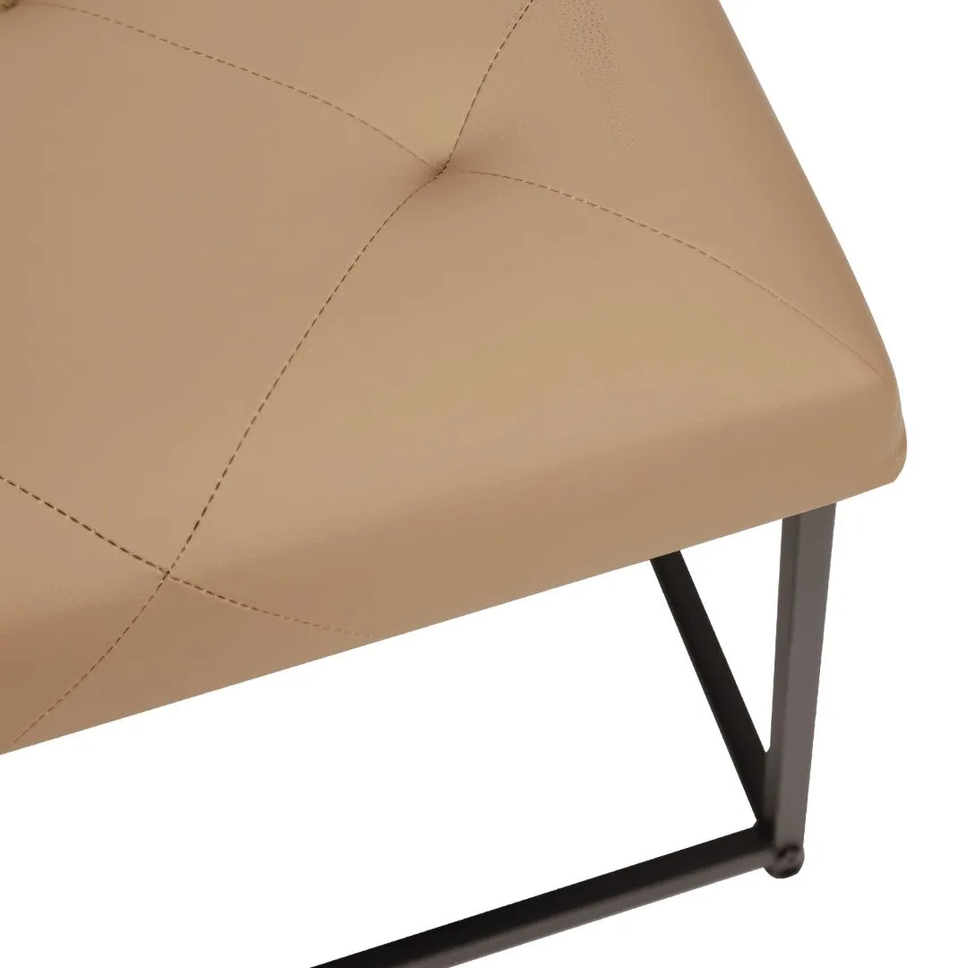 30" LeatherSoft Tufted Ottoman - Black Metal Frame, Beige - 250 lbs. Capacity