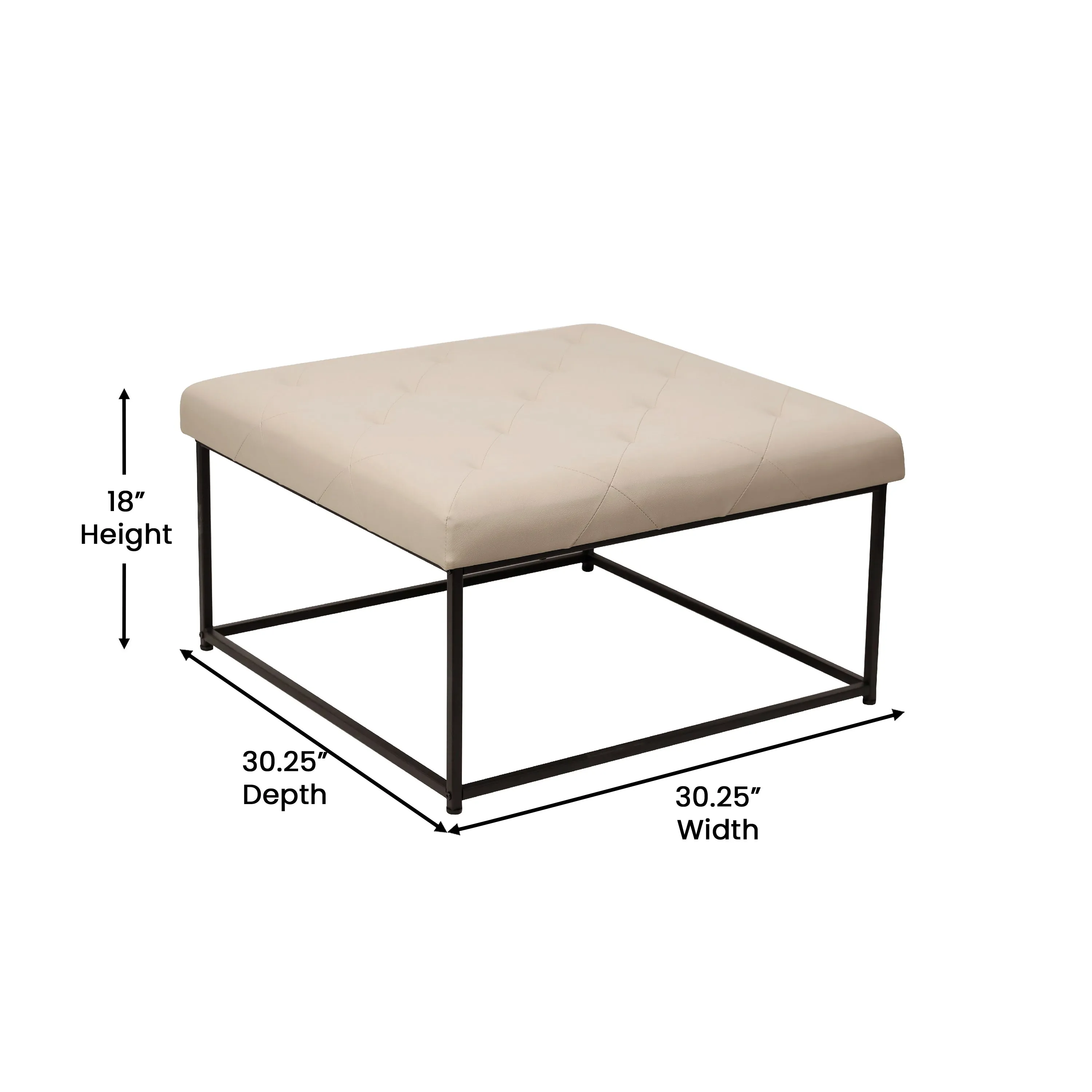 30" LeatherSoft Tufted Ottoman - Black Metal Frame, Beige - 250 lbs. Capacity