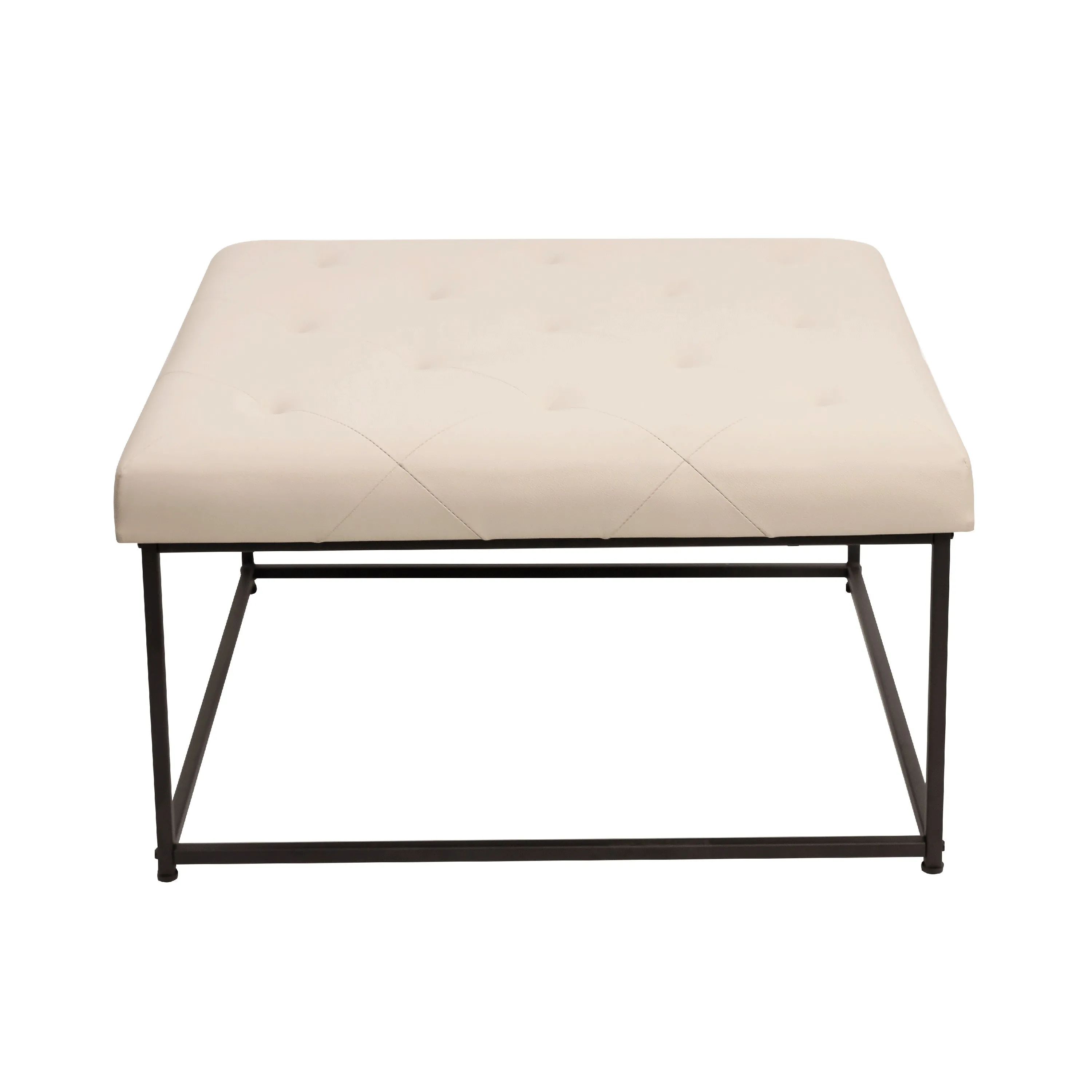 30" LeatherSoft Tufted Ottoman - Black Metal Frame, Beige - 250 lbs. Capacity