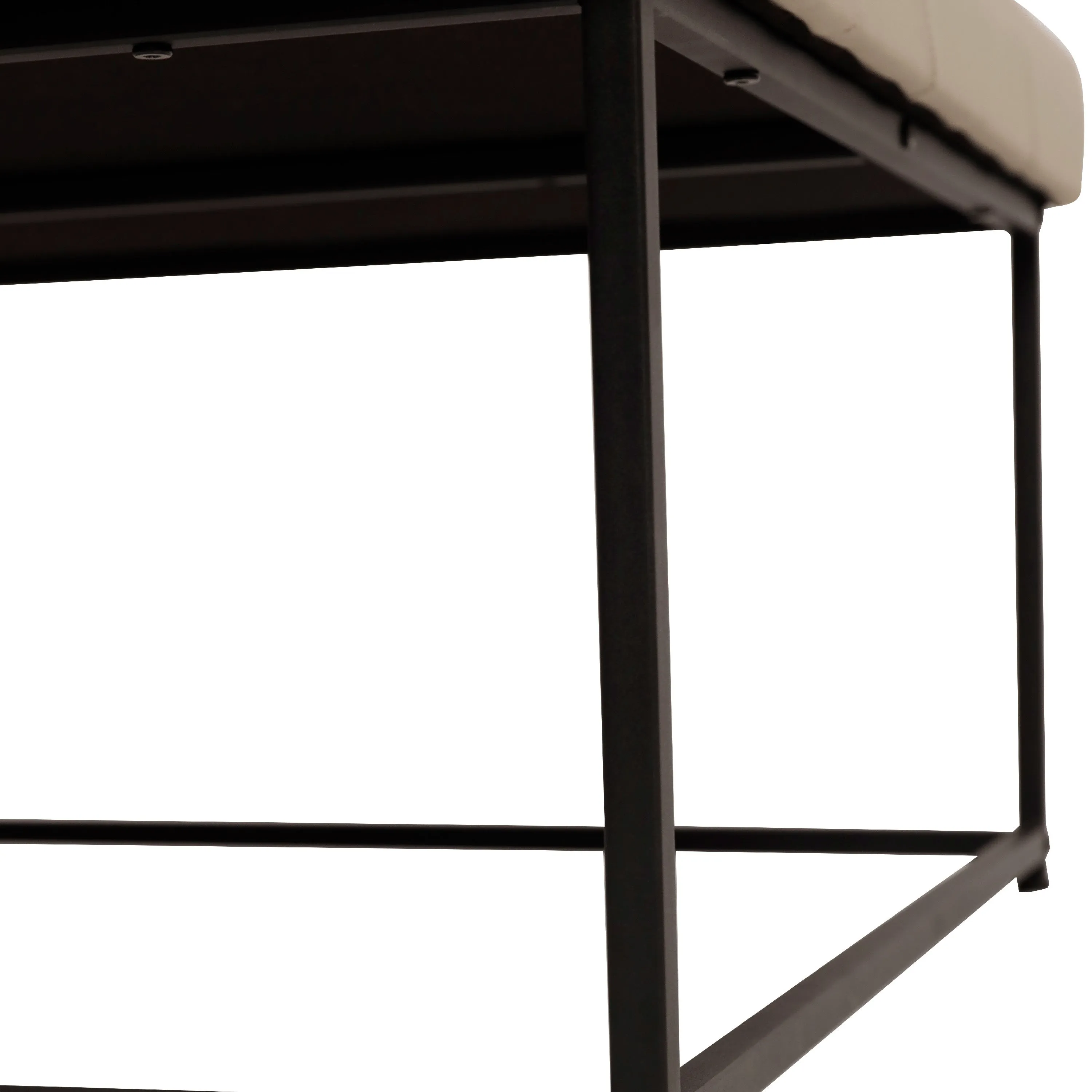 30" LeatherSoft Tufted Ottoman - Black Metal Frame, Beige - 250 lbs. Capacity