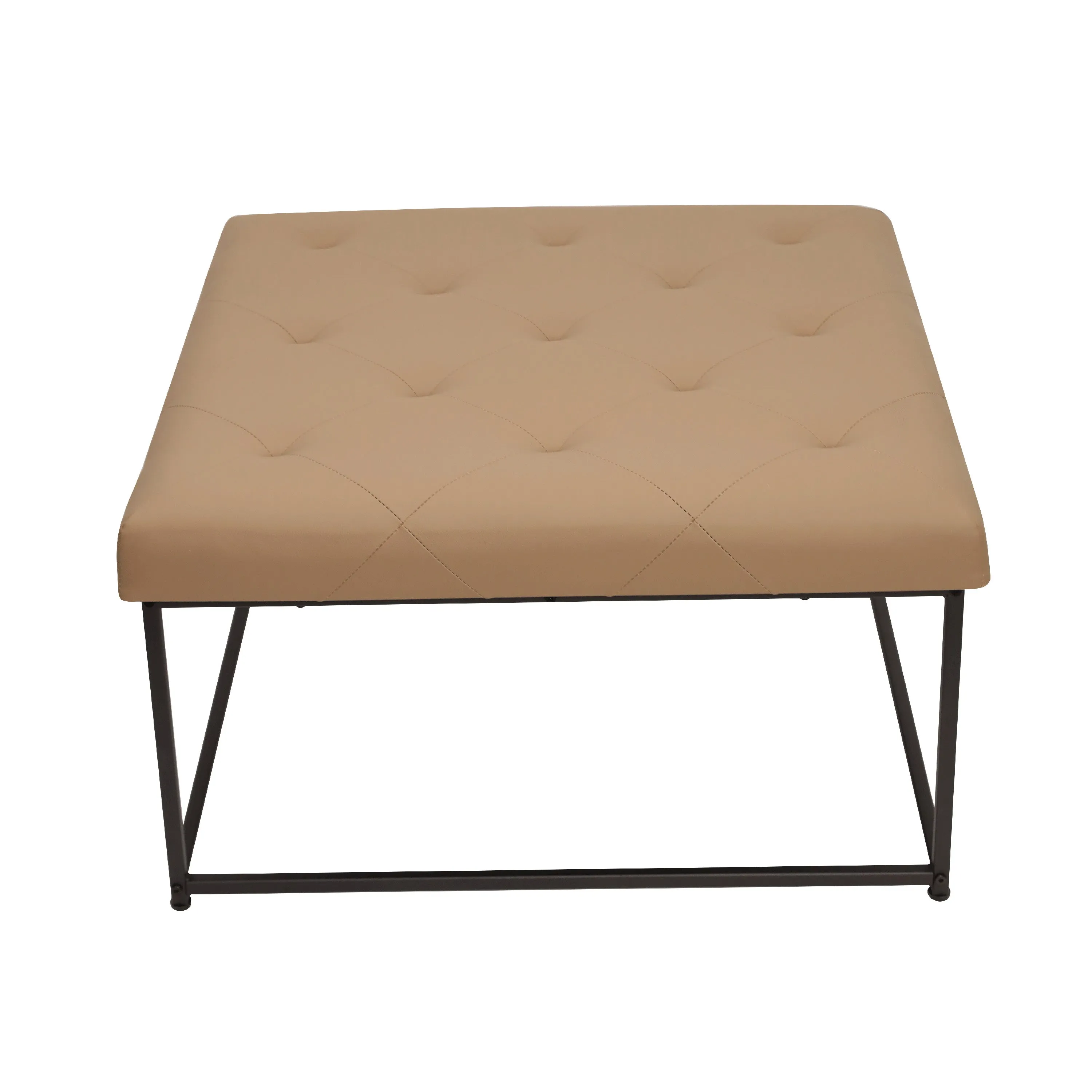 30" LeatherSoft Tufted Ottoman - Black Metal Frame, Beige - 250 lbs. Capacity