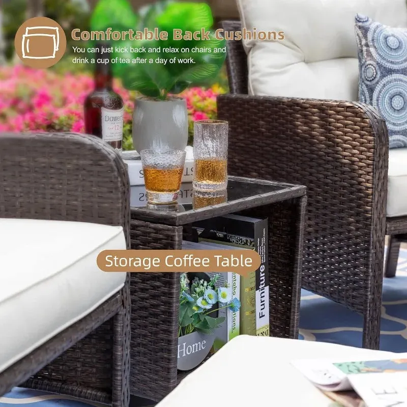 5 Pieces Outdoor Wicker Patio Furniture Set,All Weather PE Rattan Conversation Set with Cushioned Patio Lounge Chairs