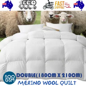500 GSM Australian Merino Wool Quilt Duvet Doona | Summer/Winter | Double | 180cm x 210cm