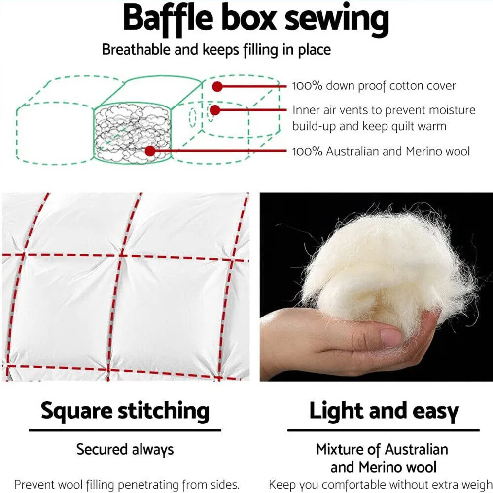 500 GSM Australian Merino Wool Quilt Duvet Doona | Summer/Winter | King | 240cm x 210cm