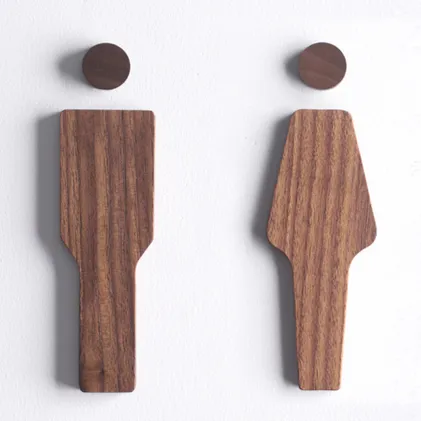 Ahnique Walnut Wood Toilet Signs (Pair/Set)