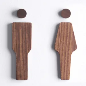 Ahnique Walnut Wood Toilet Signs (Pair/Set)