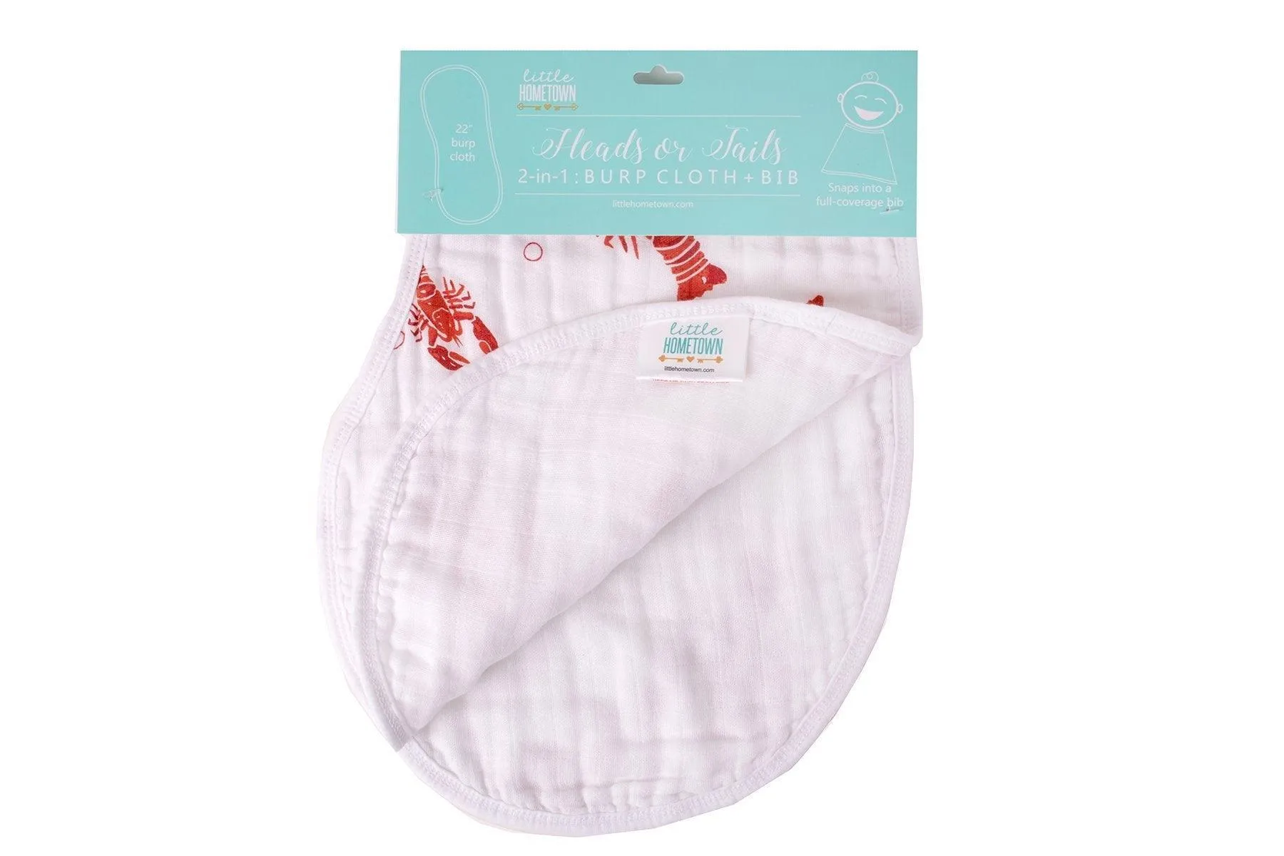 Baby Burp Cloth & Bib Combo Heads Tails Crawfish Lobster