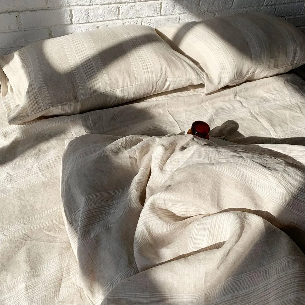 Bed Linen Pure French Linen Quilt Cover   2 Pillow case Oxford Yarn stripe