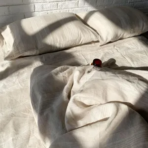 Bed Linen Pure French Linen Quilt Cover   2 Pillow case Oxford Yarn stripe