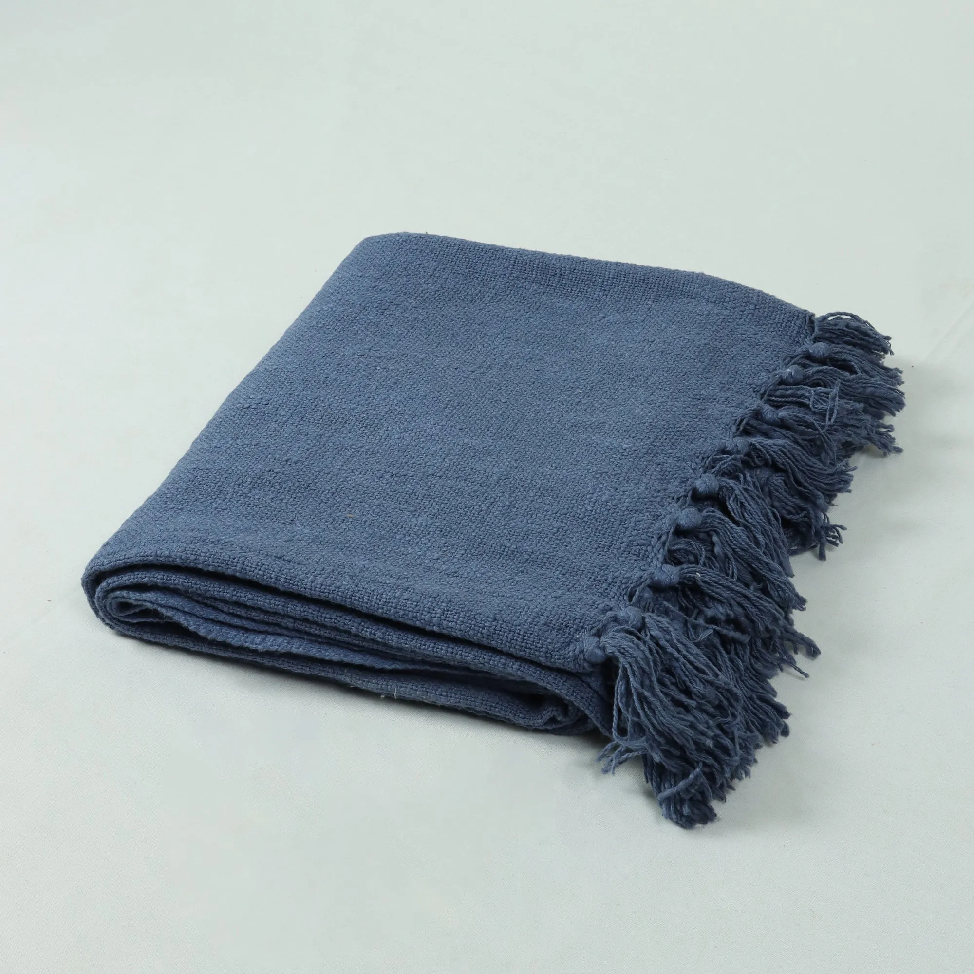 Blue Cotton Solid Blanket Throws For Living Room | Bed | Couch