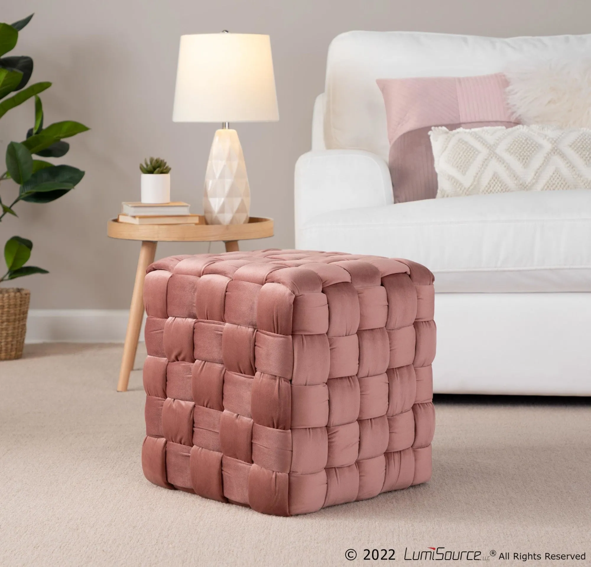 Braided Square 16" Ottoman Cream By LumiSource