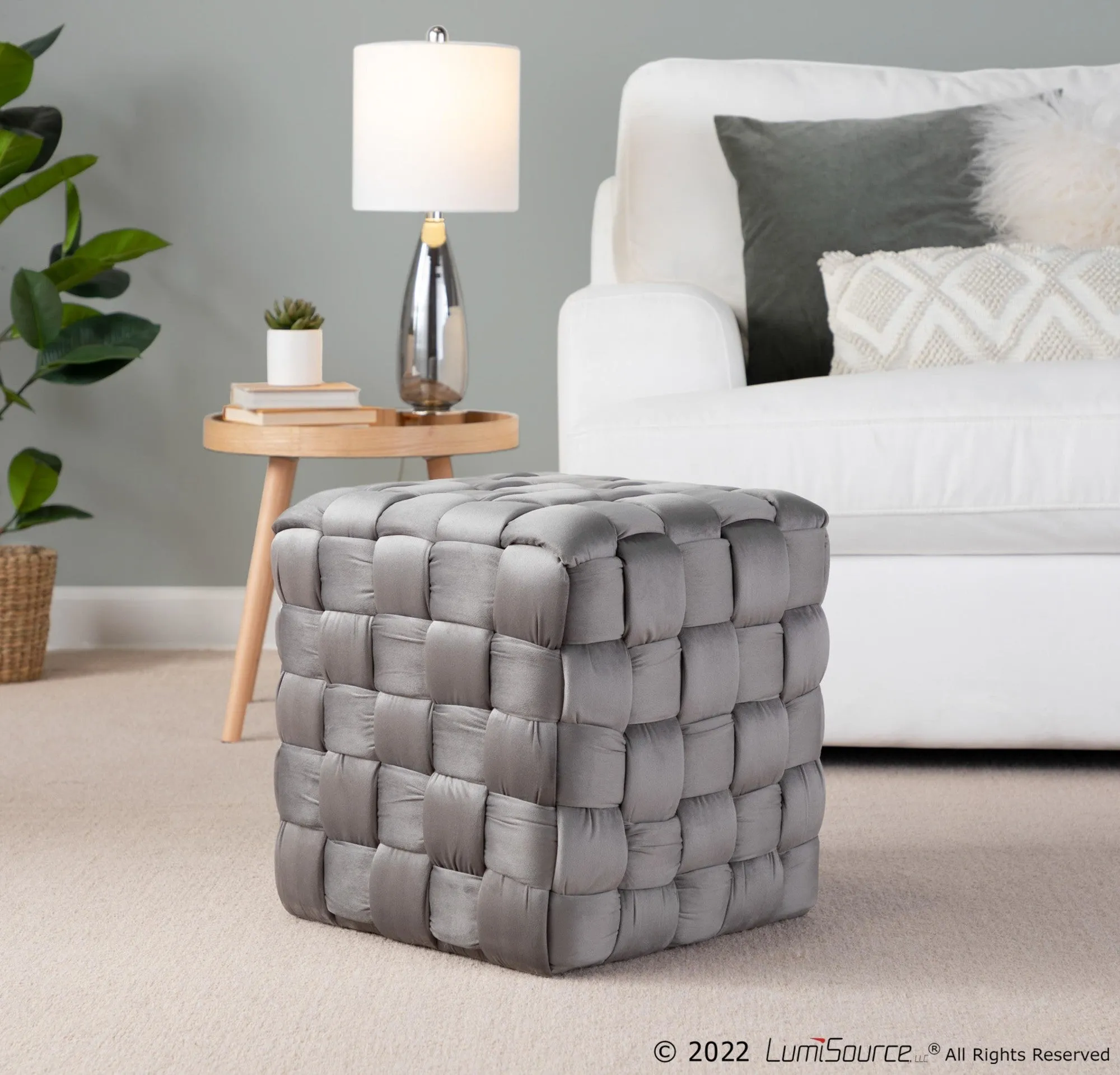 Braided Square 16" Ottoman Cream By LumiSource