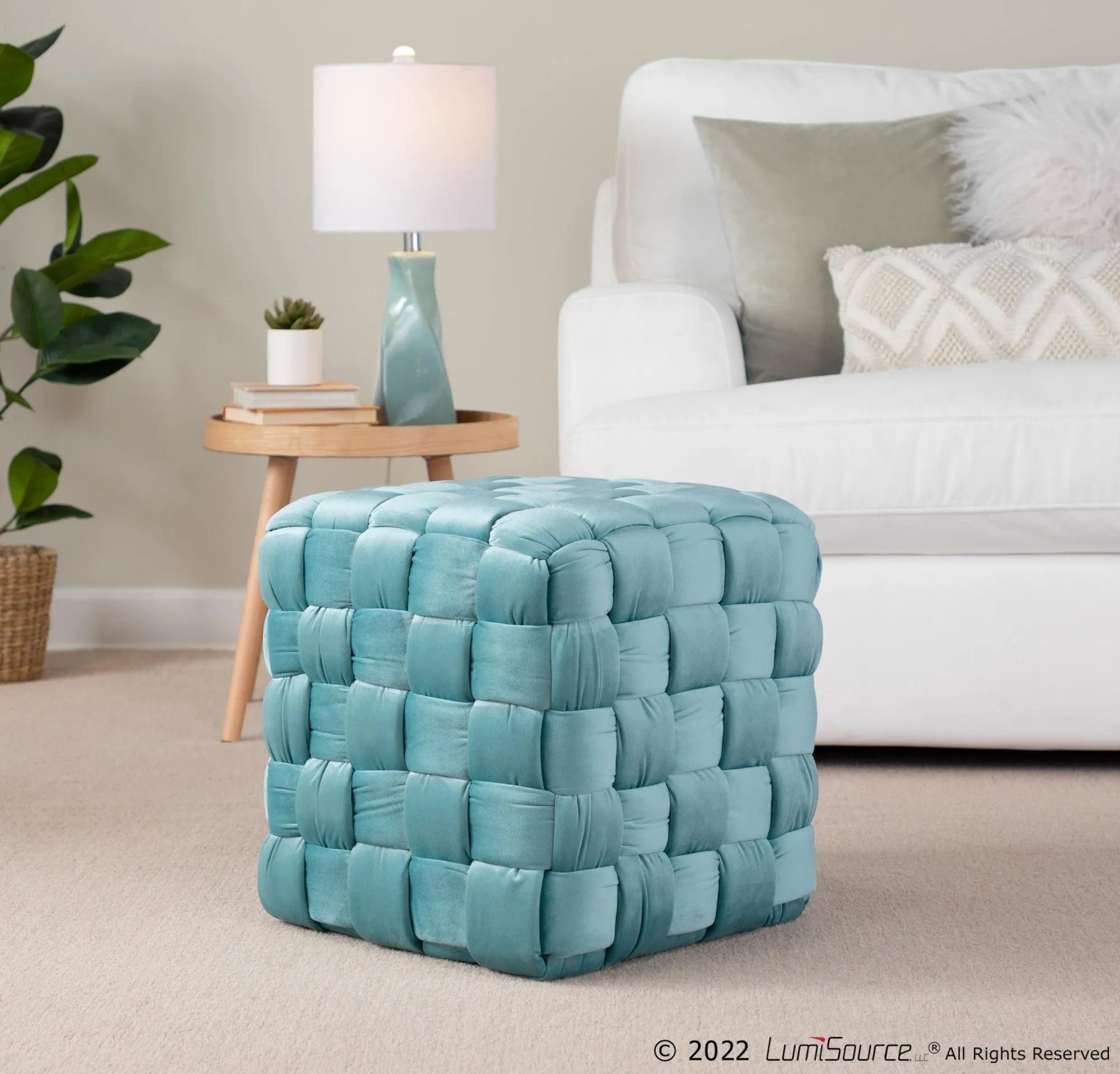 Braided Square 16" Ottoman Cream By LumiSource