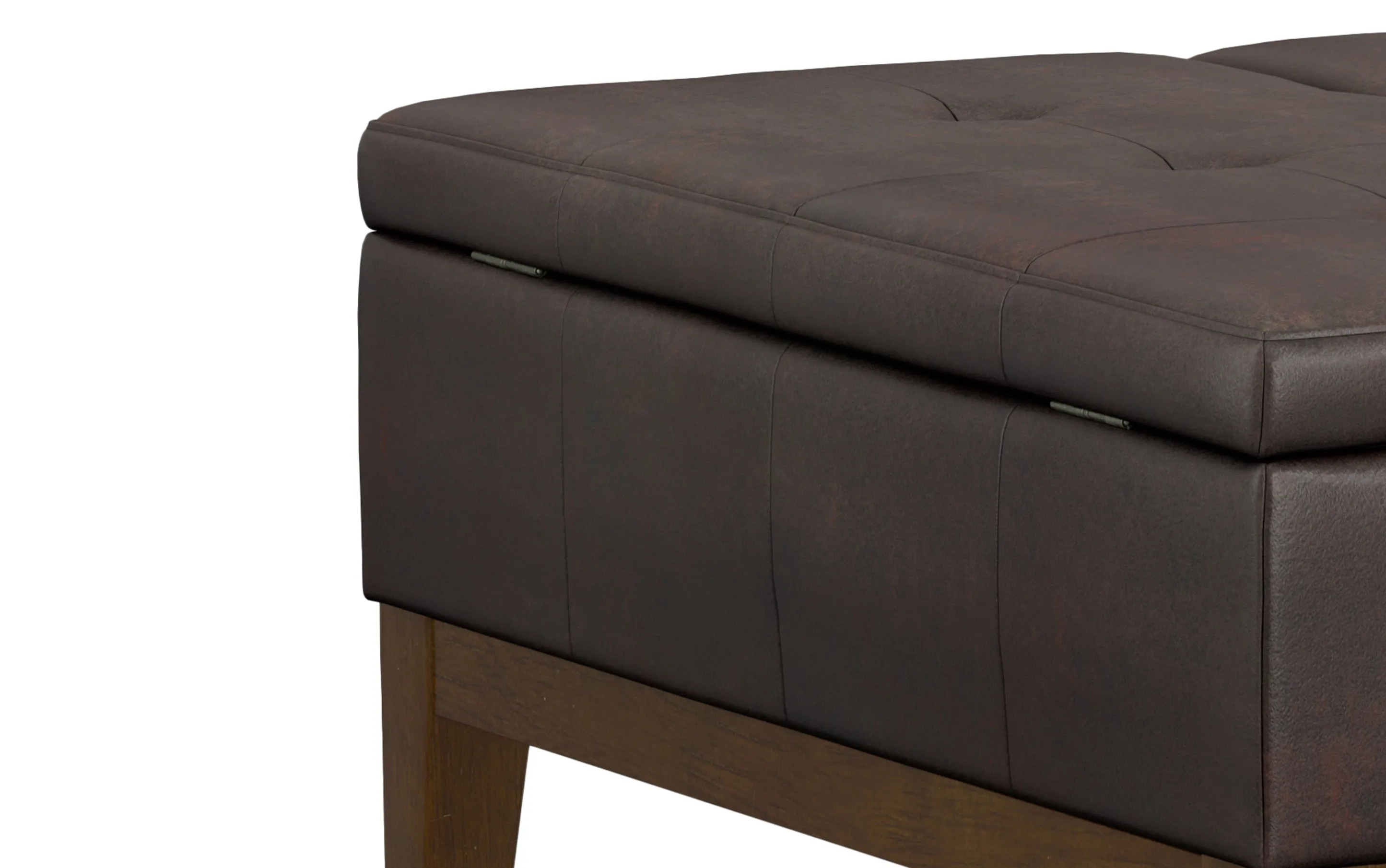 Dover Lift Top Coffee Table Storage Ottoman in Distressed Vegan Leather
