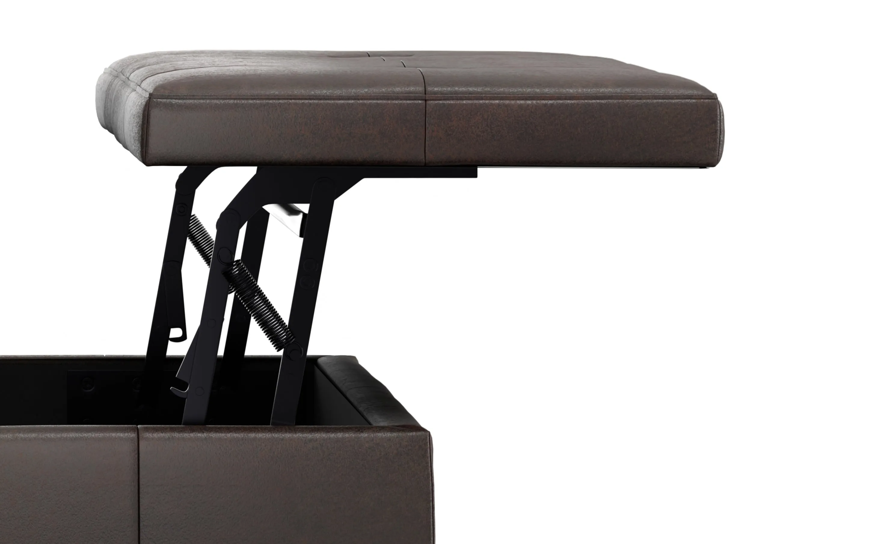 Dover Lift Top Coffee Table Storage Ottoman in Distressed Vegan Leather