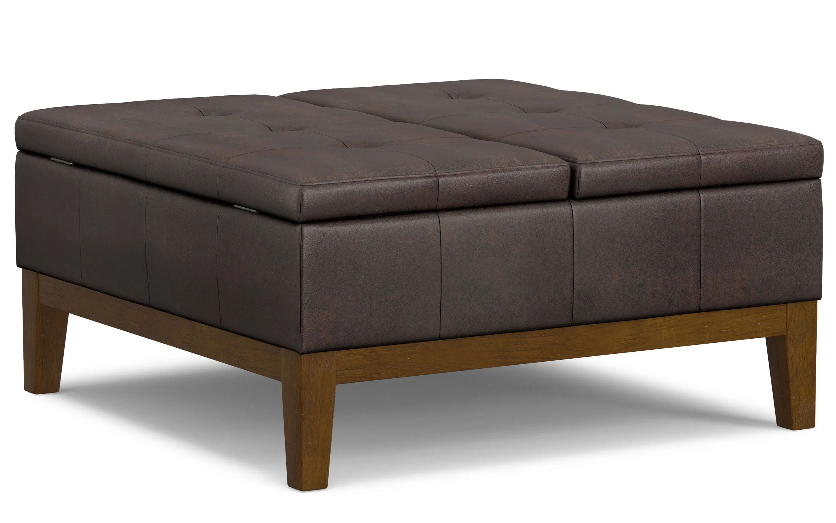 Dover Lift Top Coffee Table Storage Ottoman in Distressed Vegan Leather