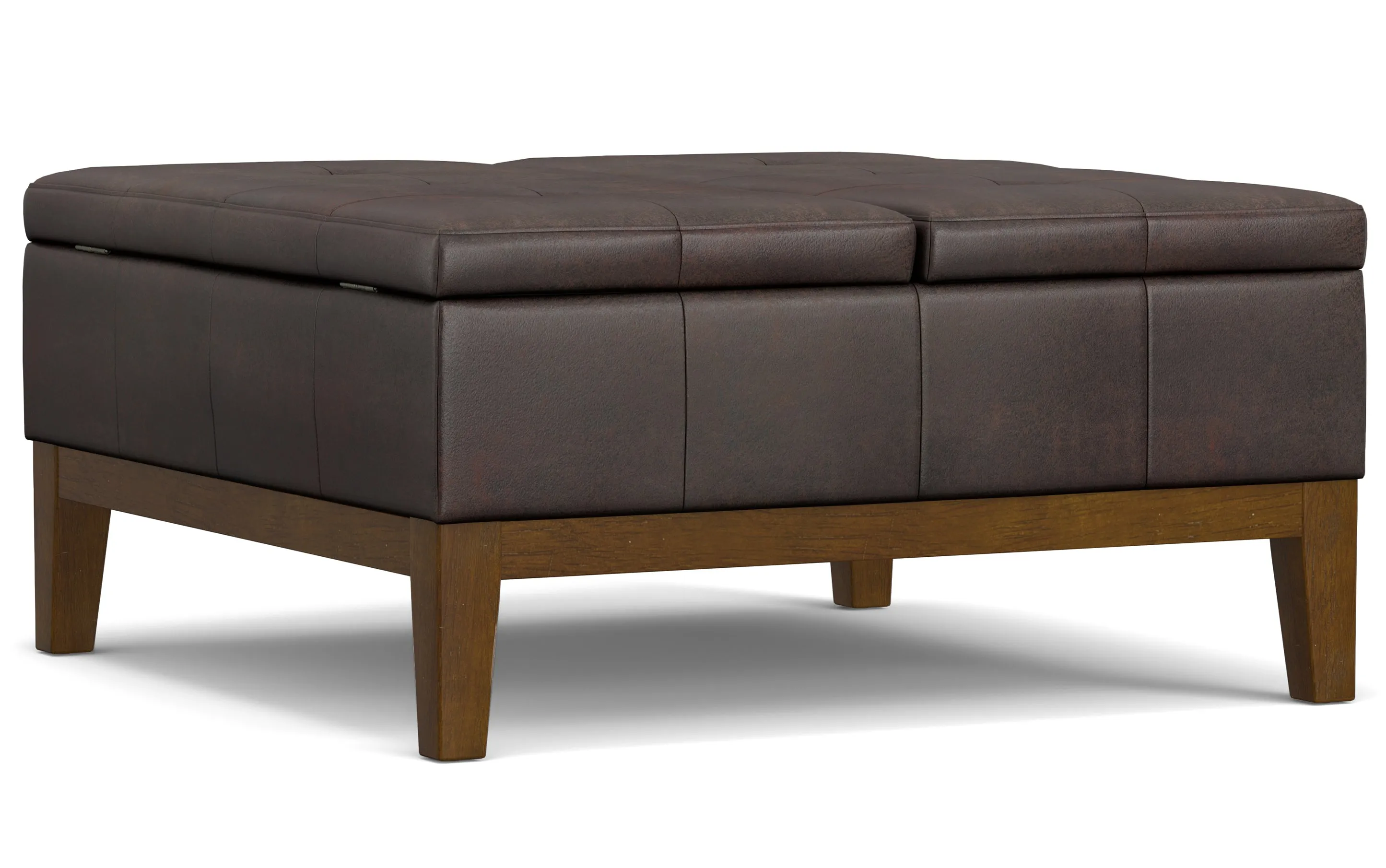 Dover Lift Top Coffee Table Storage Ottoman in Distressed Vegan Leather
