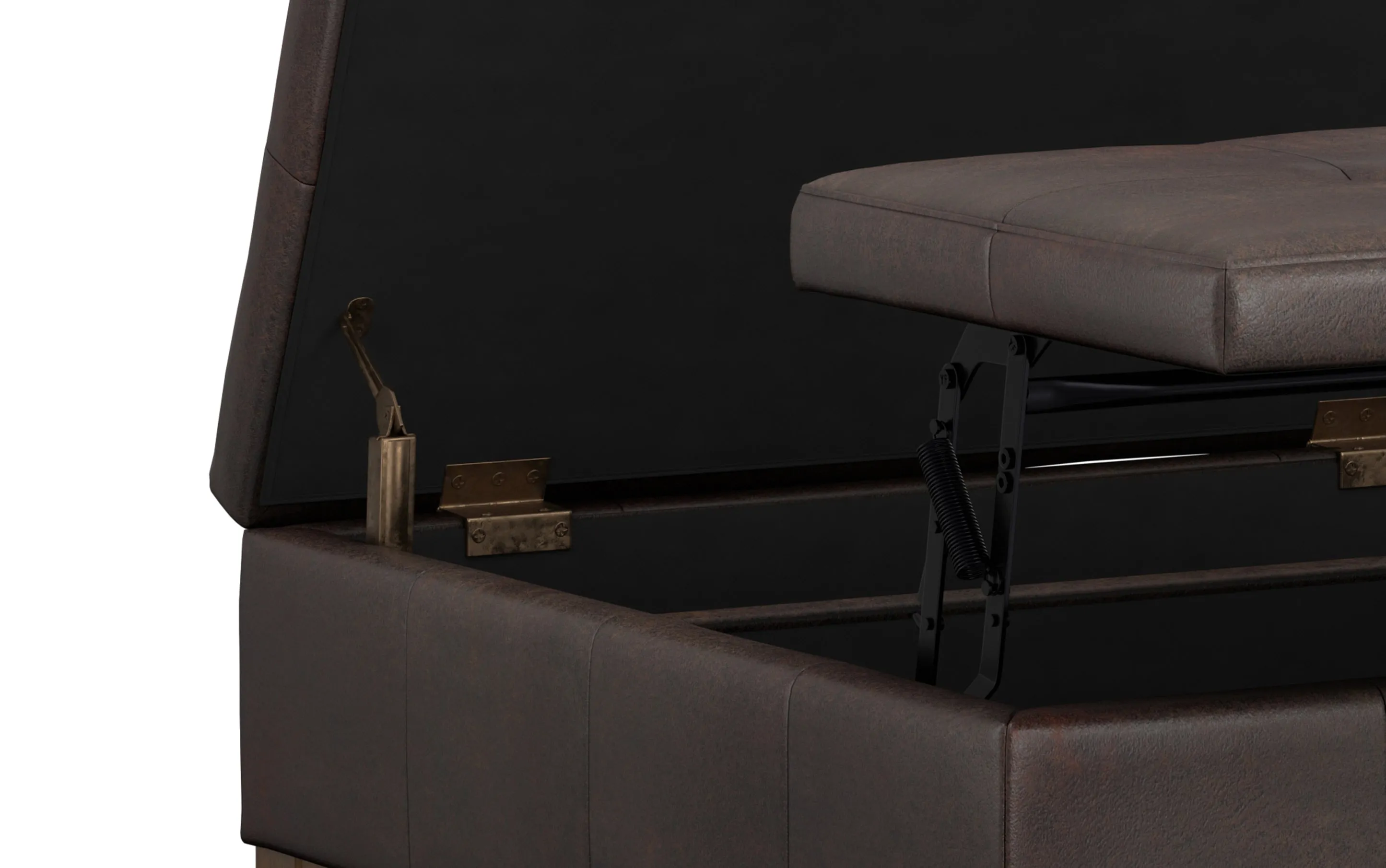 Dover Lift Top Coffee Table Storage Ottoman in Distressed Vegan Leather