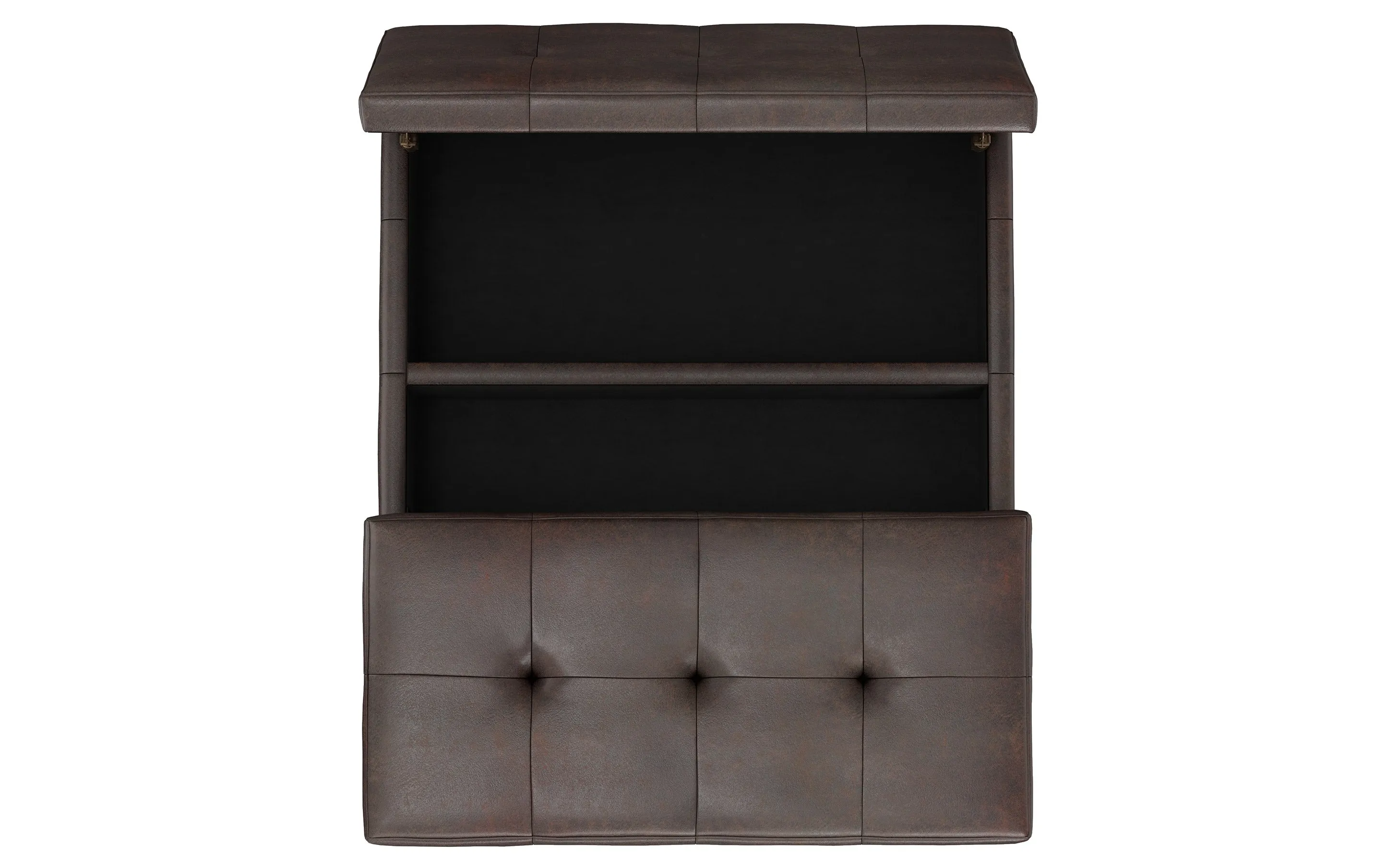 Dover Lift Top Coffee Table Storage Ottoman in Distressed Vegan Leather