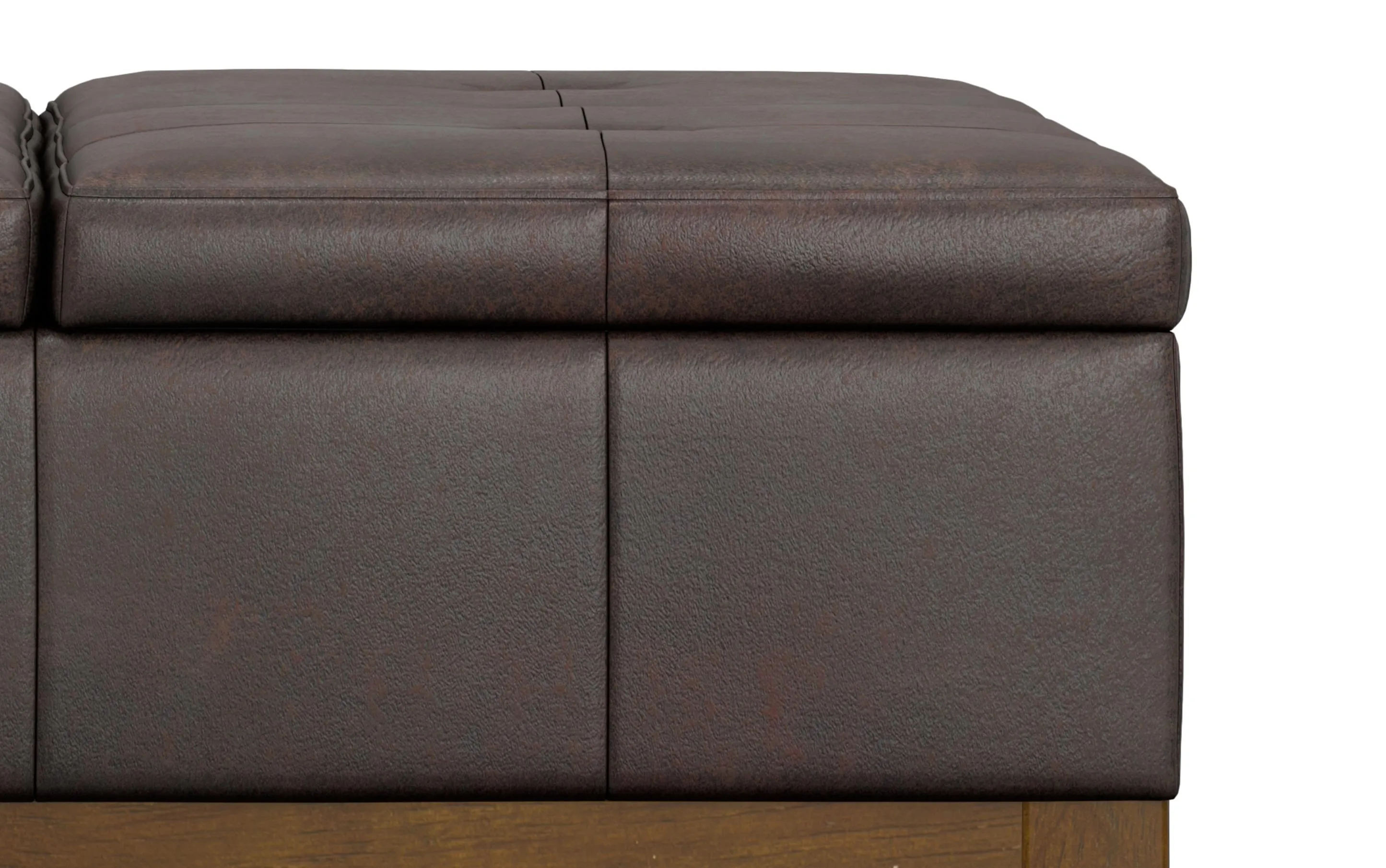 Dover Lift Top Coffee Table Storage Ottoman in Distressed Vegan Leather