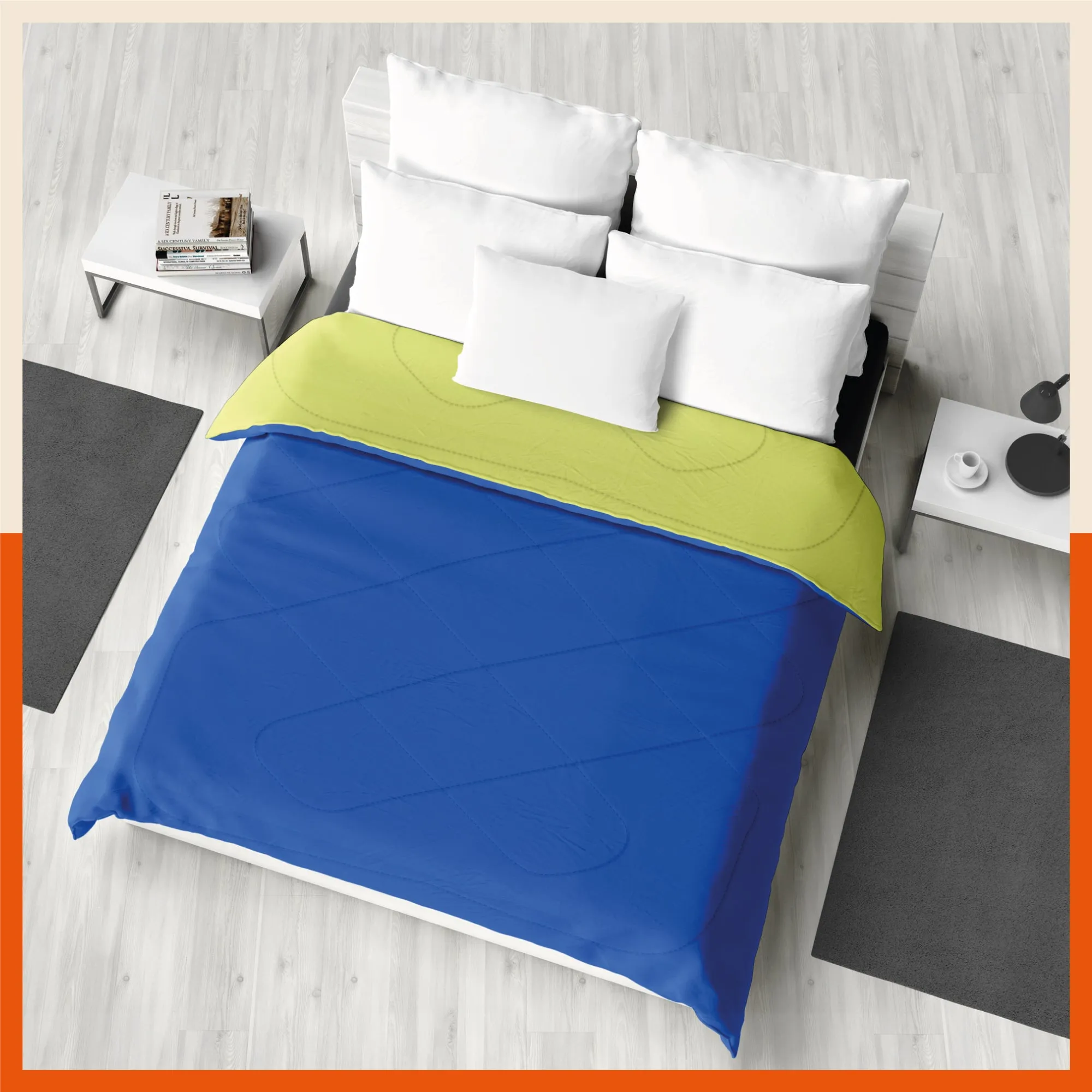 ELVA Reversible Microfiber Comforter / Blanket / Quilt / Duvet For Home | Double â€“ Lime & Sky Blue - 200 GSM