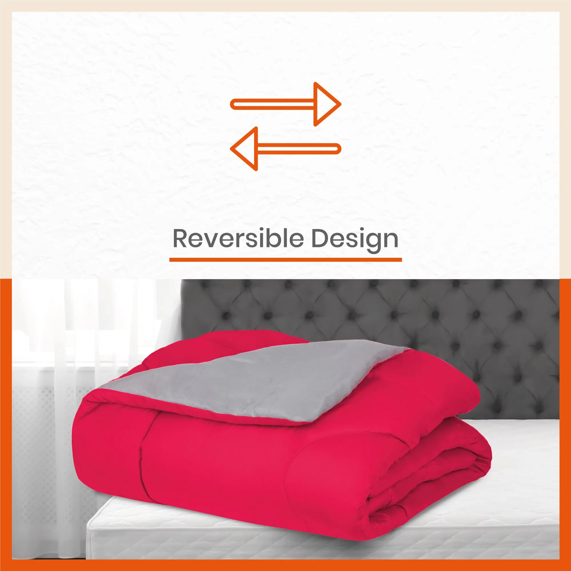 ELVA Reversible Microfiber Comforter / Blanket / Quilt / Duvet For Home | Double â€“ Pink & Grey - 200 GSM