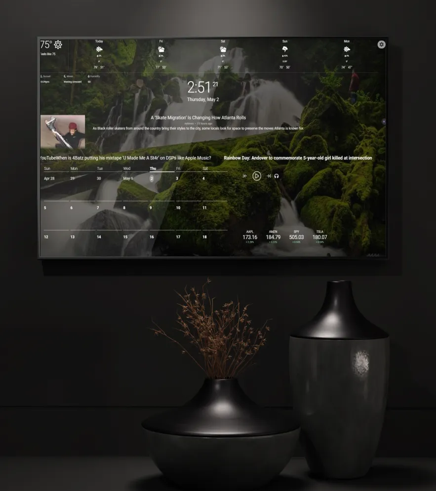 Framed DAKboard Smart Mirror - 32"HD Display in 19"X30"X2" Satin Black Aluminum Frame