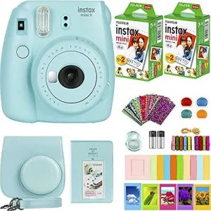 FujiFilm Instax Mini 9 Instant Camera   Fujifilm Instax Mini Film (40 Sheets) Bundle with Deals Number One Accessories Including Carrying Case, Color Filters, Photo Album   More (Ice Blue)