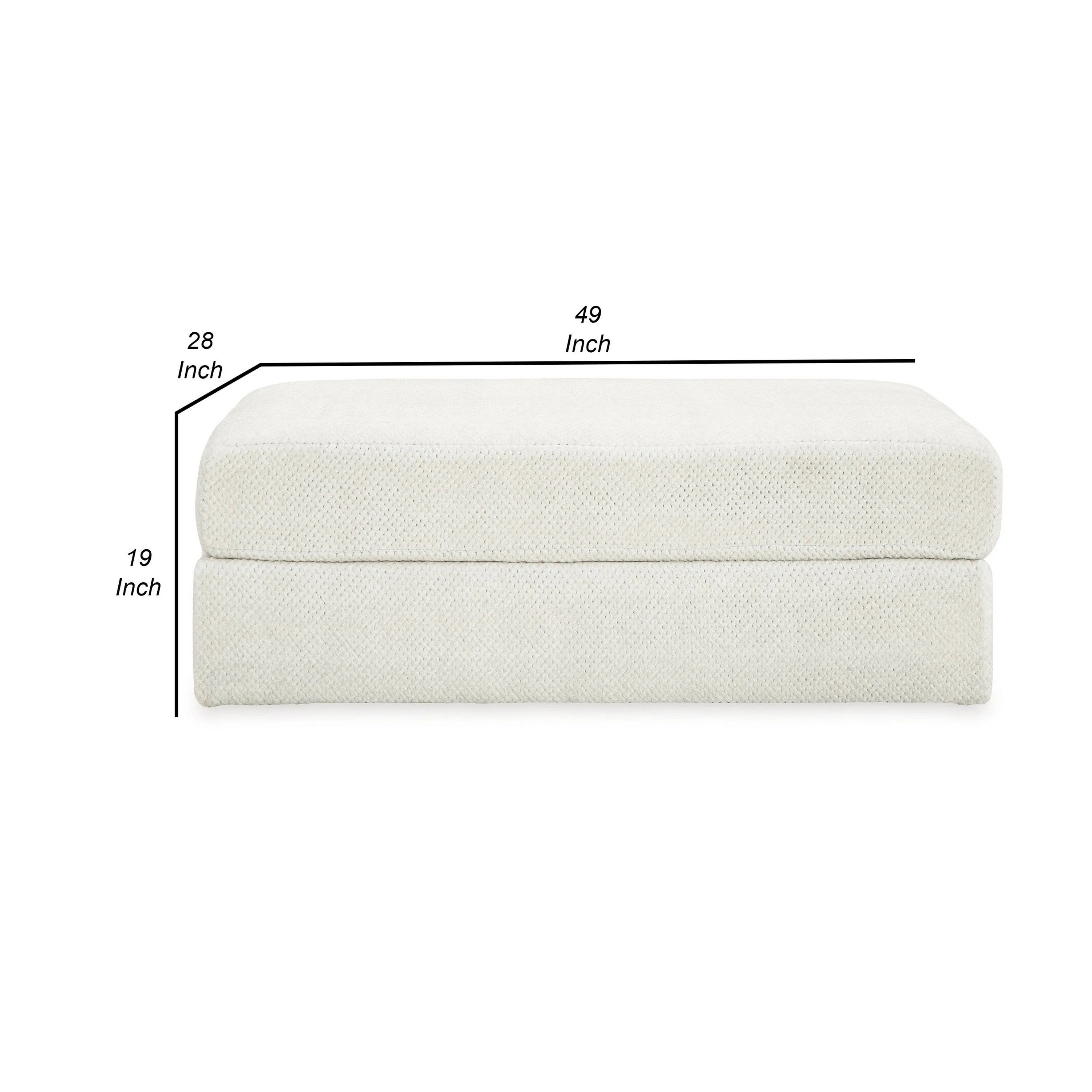 Henly 49 Inch Accent Ottoman, Oversized, Non Skid Legs, White Polyester By Casagear Home
