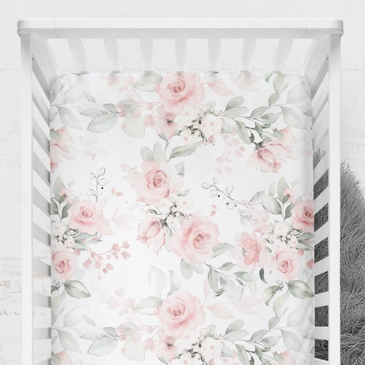 Highland Cow Floral Nursery Starter Crib Bedding Set