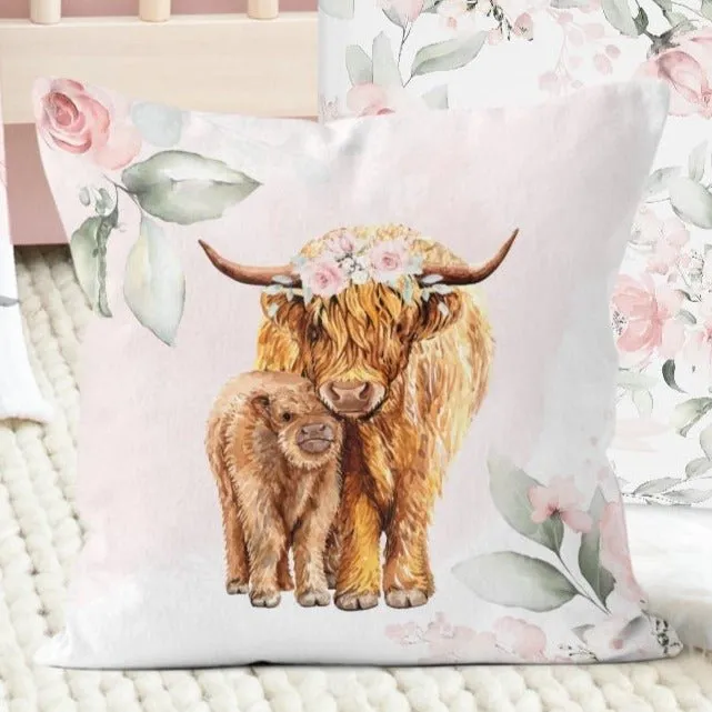 Highland Cow Floral Nursery Starter Crib Bedding Set