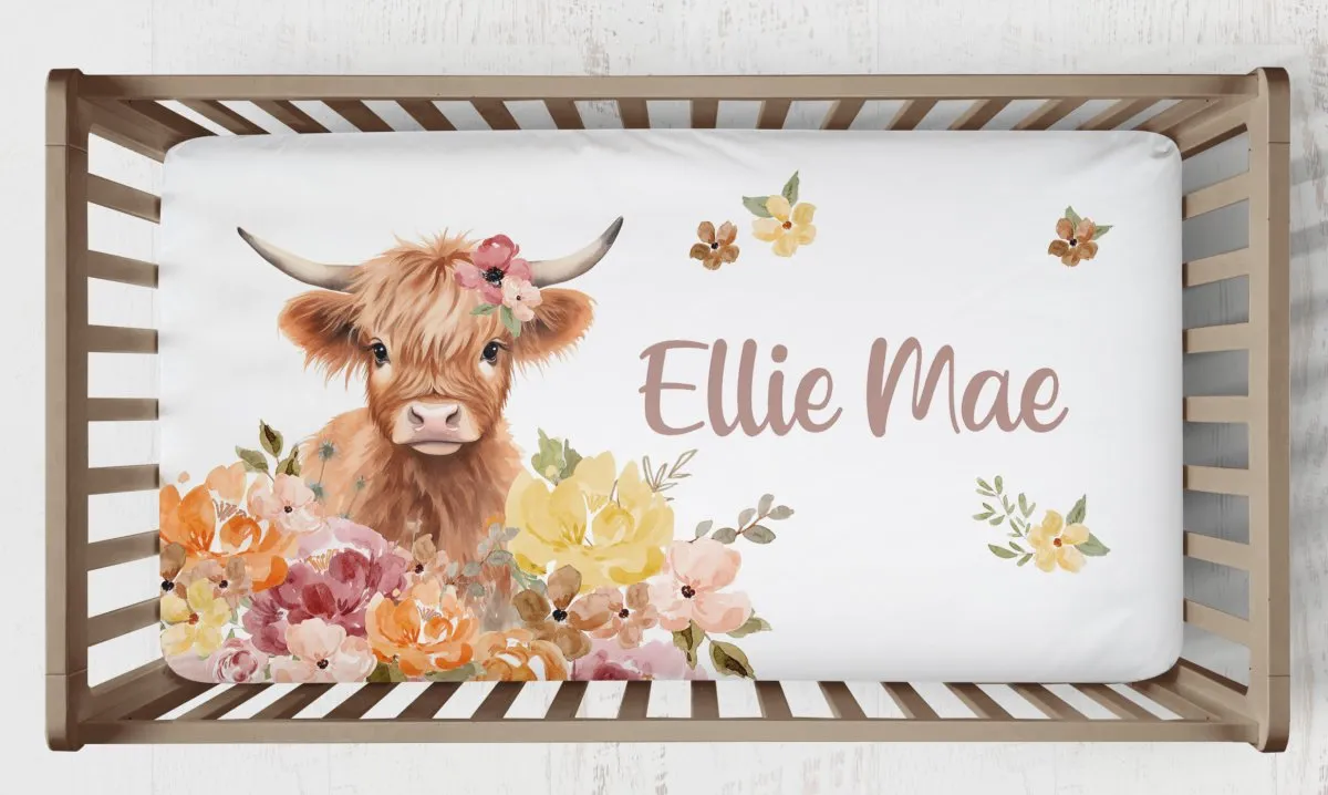 Highland Cow Wildflower Nursery Starter Crib Bedding Set