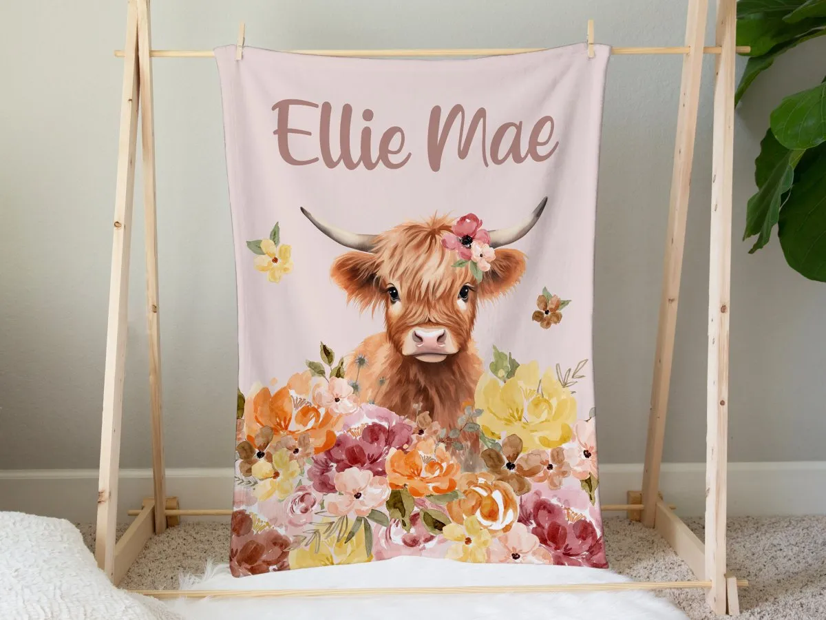 Highland Cow Wildflower Nursery Starter Crib Bedding Set