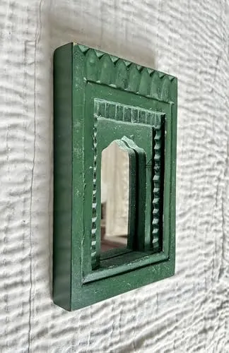 Infinite Art Decorative Wall Hanging Frames with Arched Designs, Set of 3, Green, Brown, Teal | Small 6 X 9 Inches Decorative Mirror (Green Torqus)