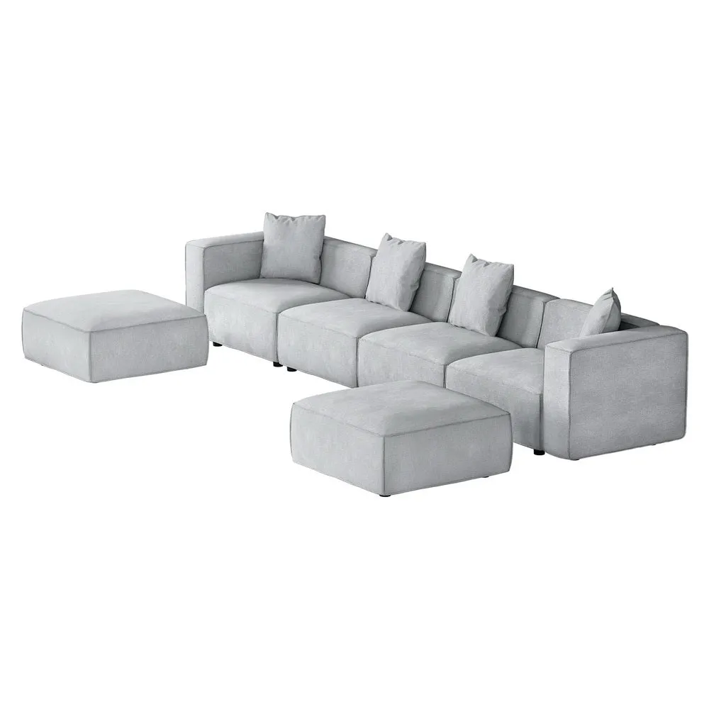 Modular 6-Seater Linen Sofa with Ottoman, Artiss