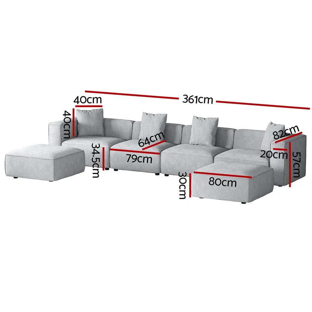 Modular 6-Seater Linen Sofa with Ottoman, Artiss