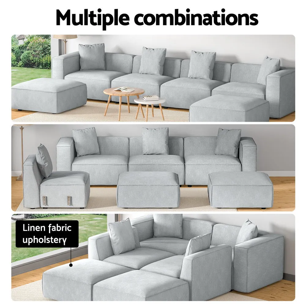 Modular 6-Seater Linen Sofa with Ottoman, Artiss