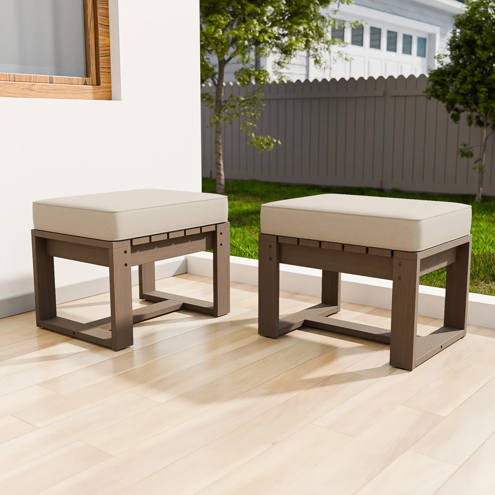 Natural Cedar Outdoor Patio Ottomans, Set of 2