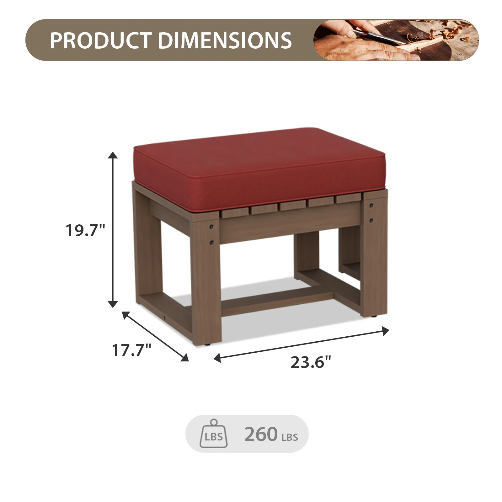 Natural Cedar Outdoor Patio Ottomans, Set of 2