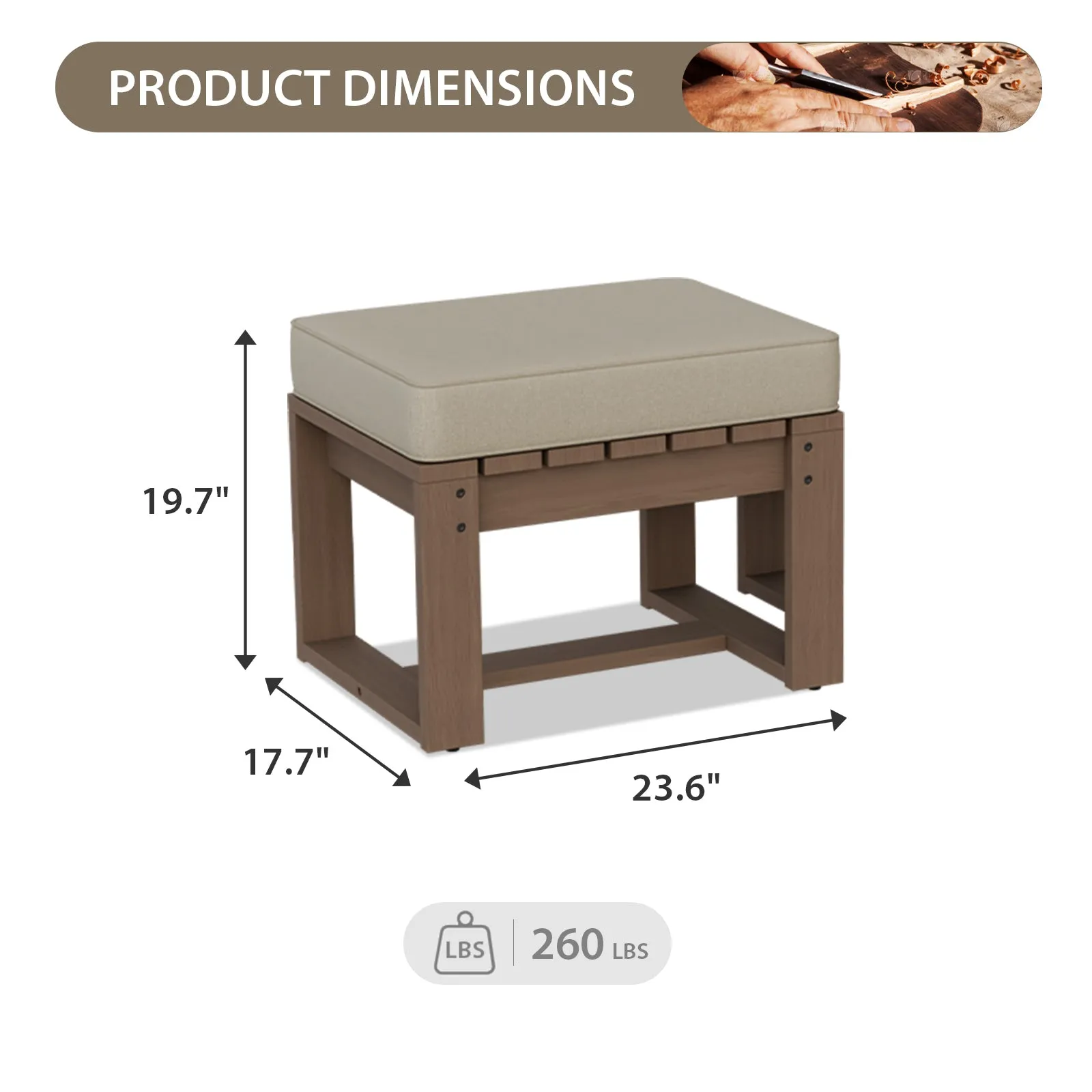 Natural Cedar Outdoor Patio Ottomans, Set of 2